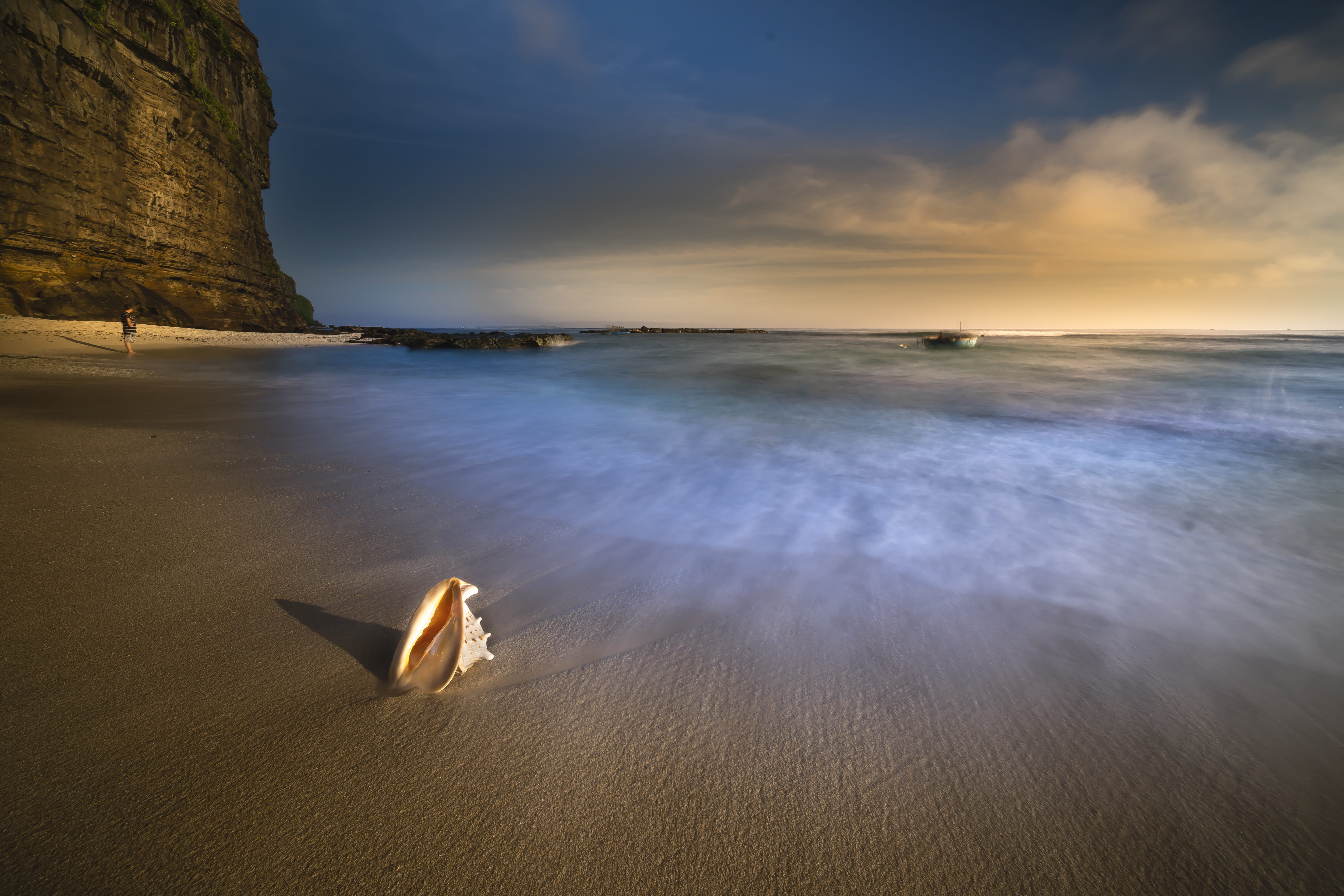 coast, tranquility, travel, green, day, cloud - sky, long, paradise, sunshine, lonely, the waves, sun, scalloped, sunset, shell, beauty in nature, dawn, HD Wallpaper