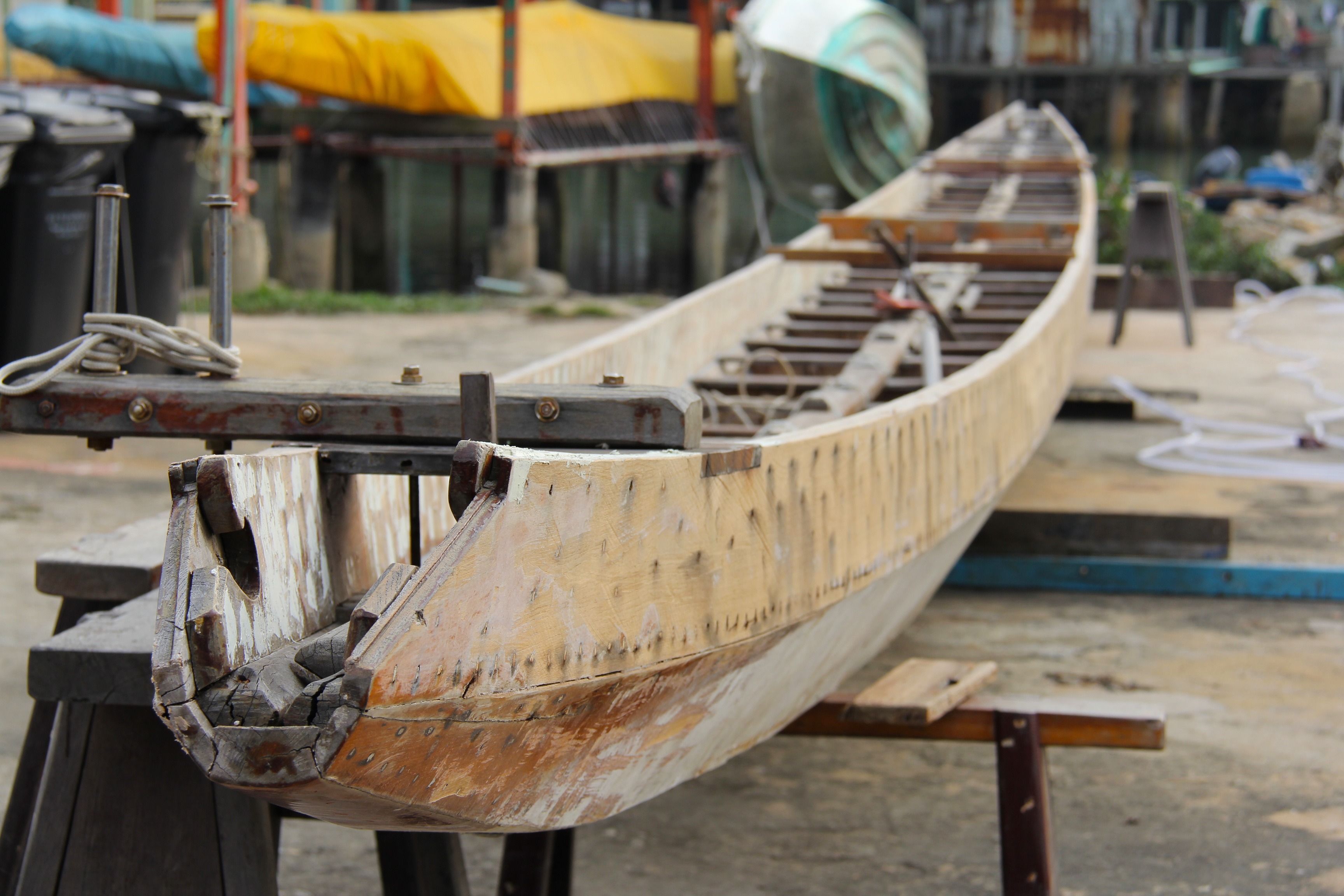 old, water, focus on foreground, tai o village, moored, group of objects, barrel, rusty, beautiful, close-up, village, new boat, custom made boat, mode of transportation, HD Wallpaper