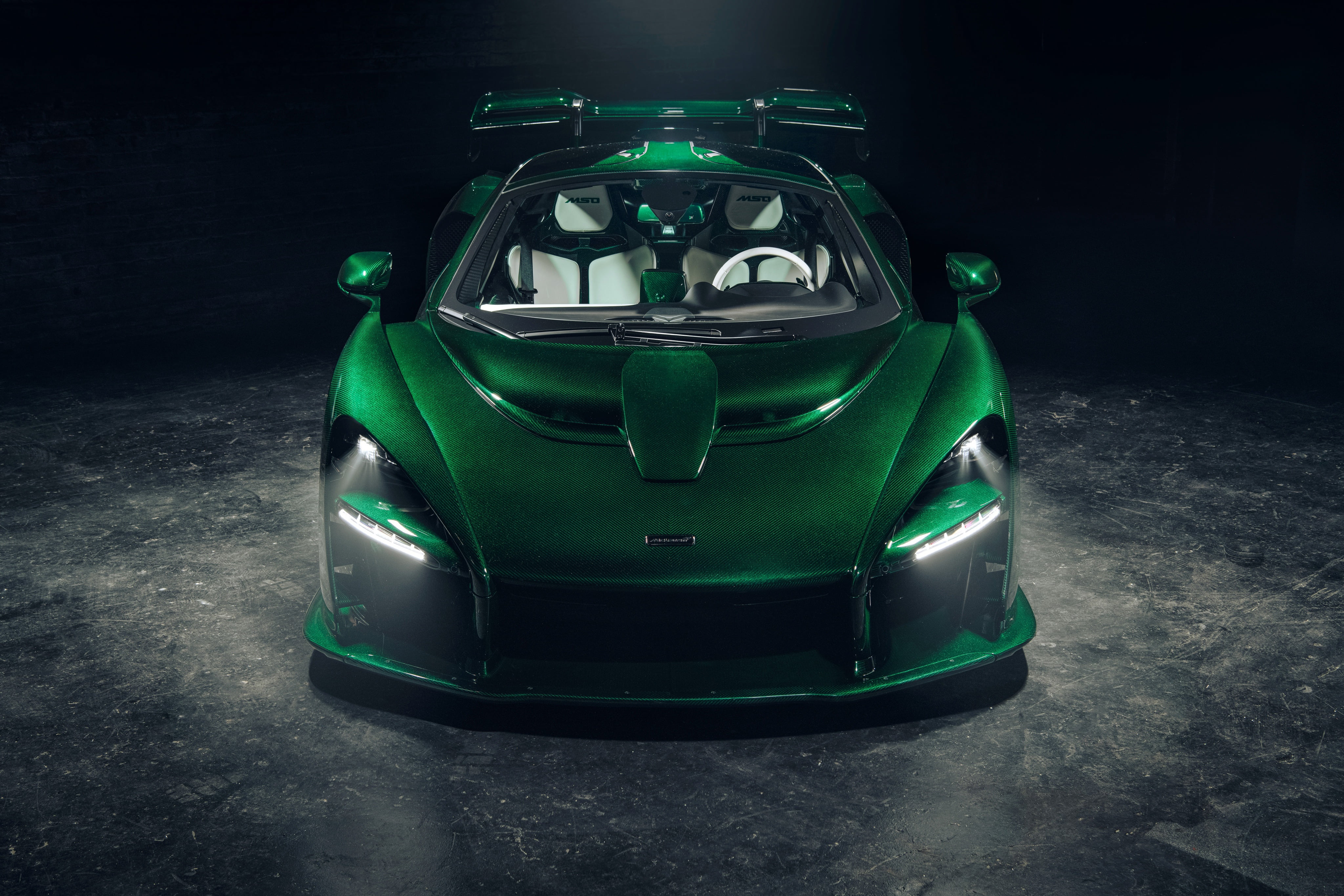 Senna, McLaren, 2018, 4K, supercar, Fux Green, front view, MSO, HD Wallpaper