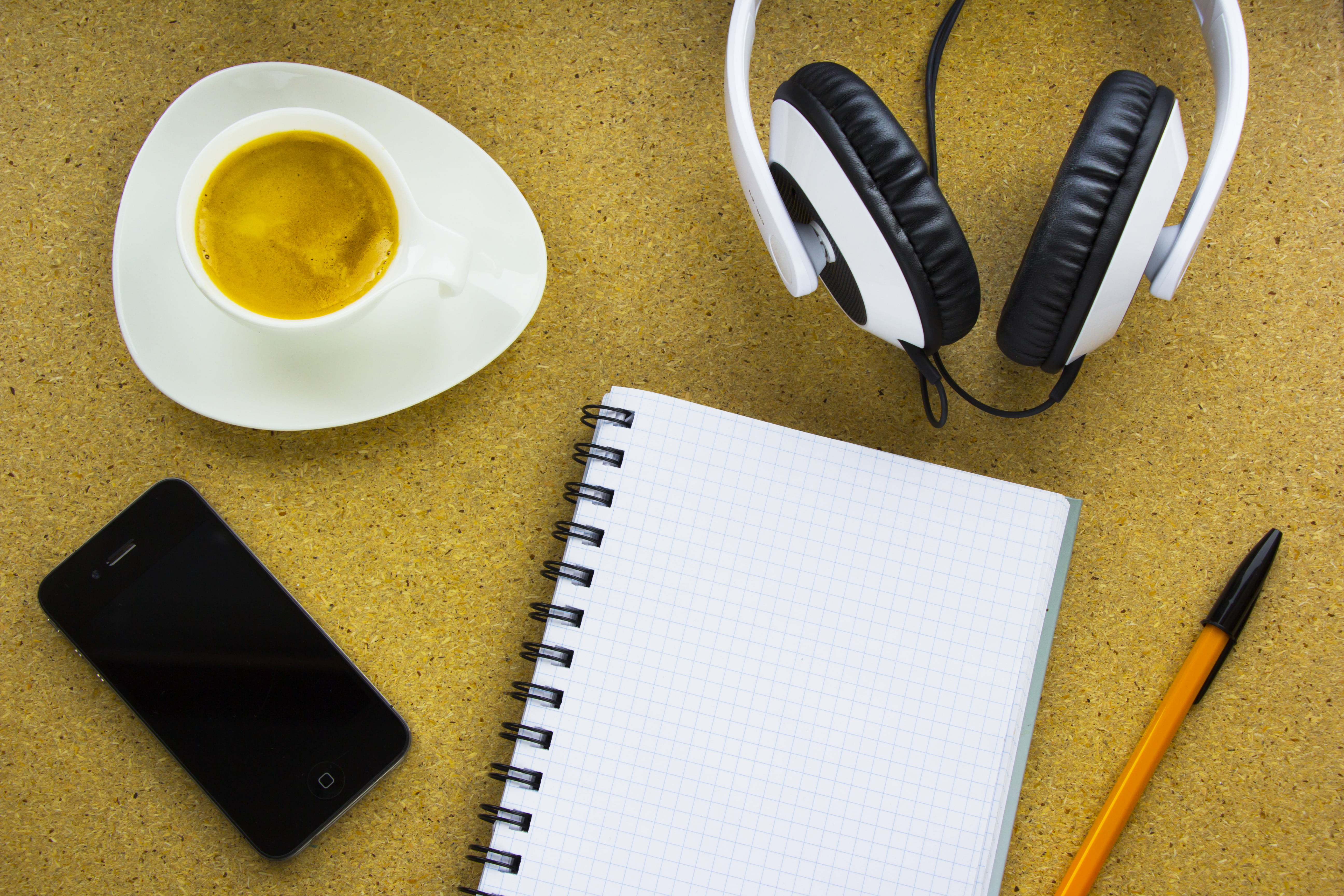 diary, notebook, 5K, black, coffee, spiral notebook, high angle view, mobile, drink, pencil, cup, no people, smart phone, technology, wireless technology, HD Wallpaper