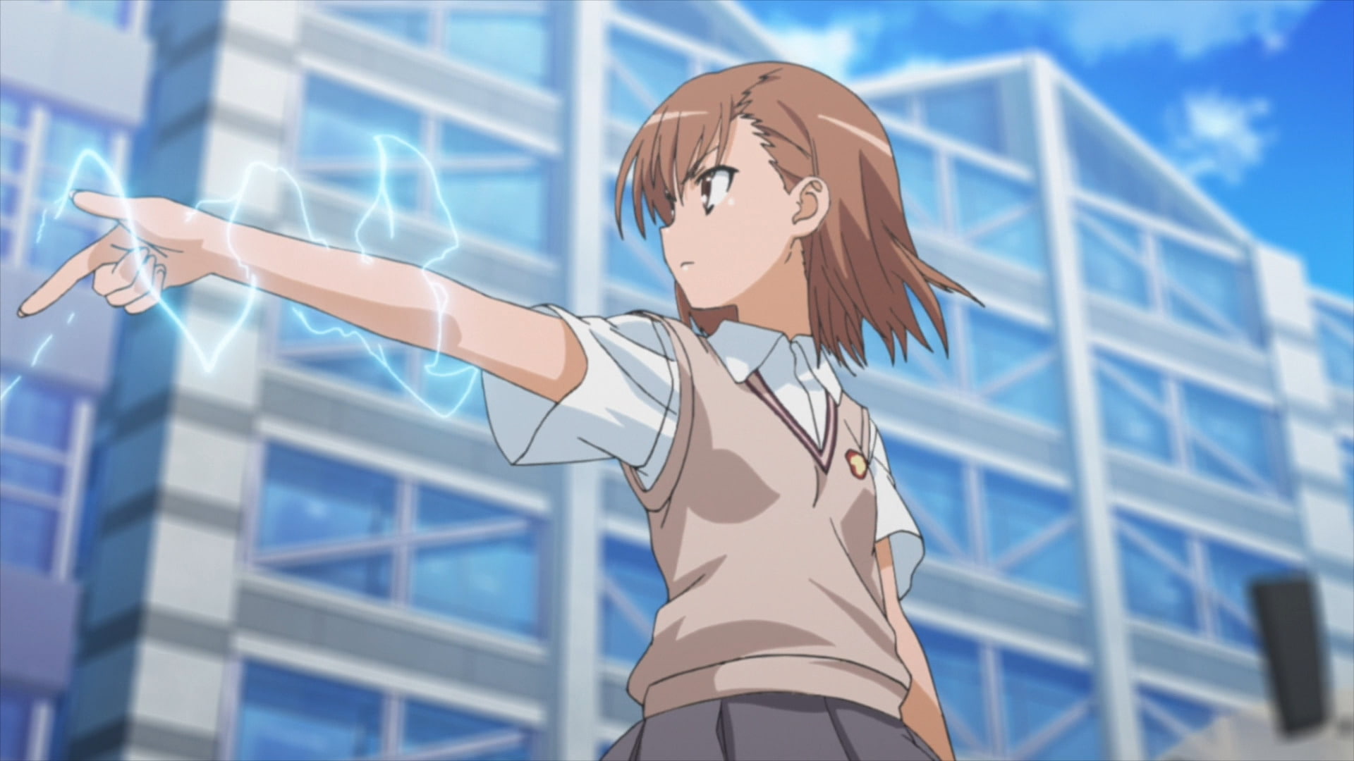 nature, low angle view, To Aru Kagaku No Railgun, young adult, one person, happiness, hairstyle, hand, architecture, day, building exterior, human limb, HD Wallpaper