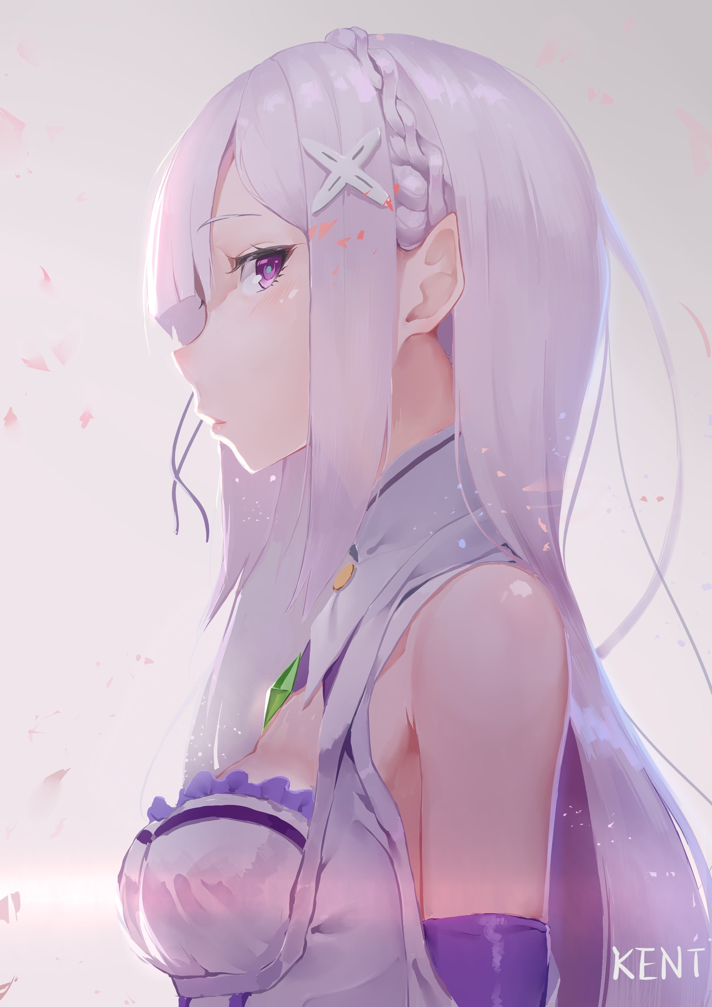 anime girls, Re:Zero Kara Hajimeru Isekai Seikatsu, Emilia (Re: Zero), long hair, 2K, anime, purple hair, purple eyes, Phone HD Wallpaper