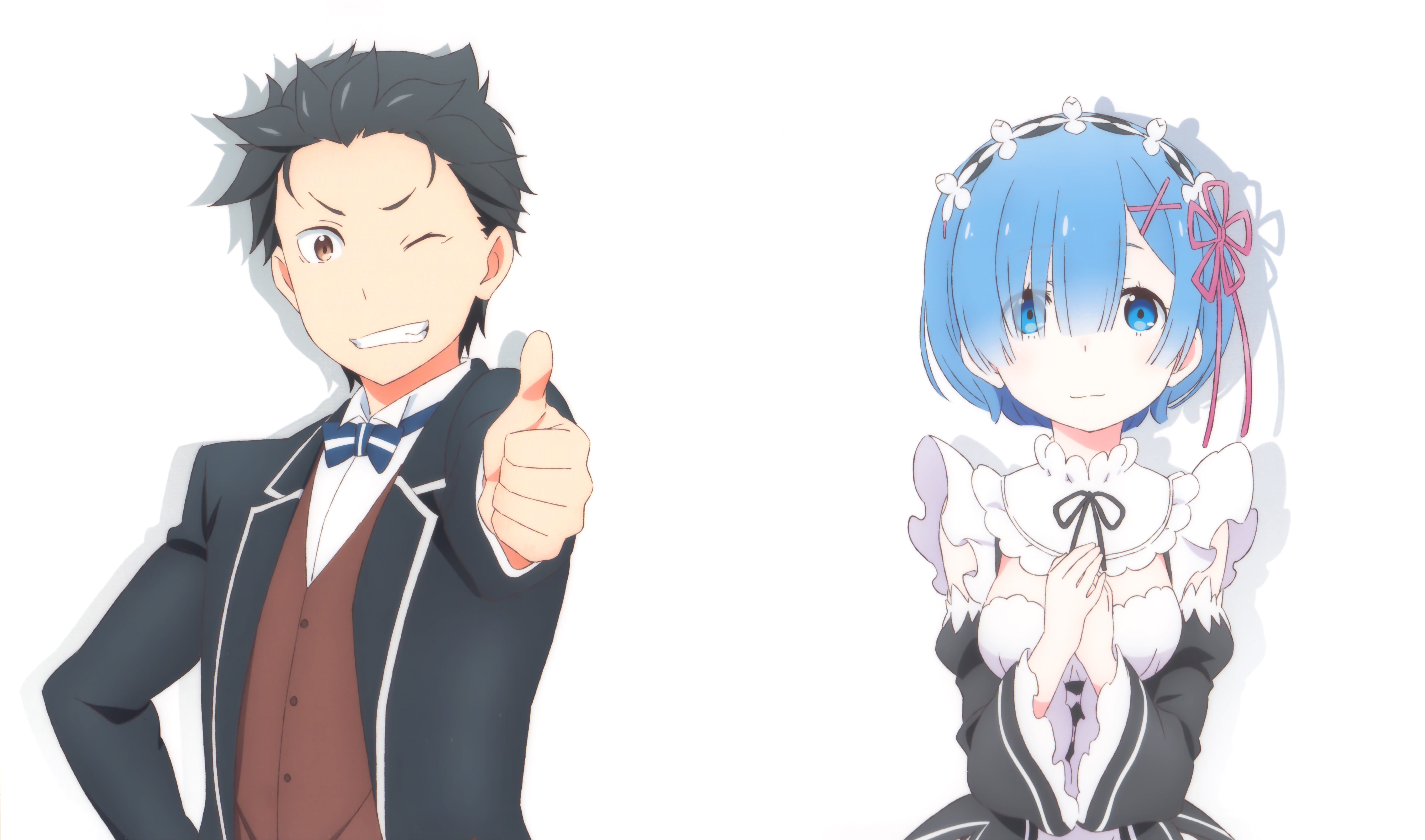 Natsuki Subaru, standing, disguise, white background, 5K, studio shot, cut out, blue eyes, front view, digital composite, Rem (Re: Zero), mask, Re:Zero Kara Hajimeru Isekai Seikatsu, HD Wallpaper