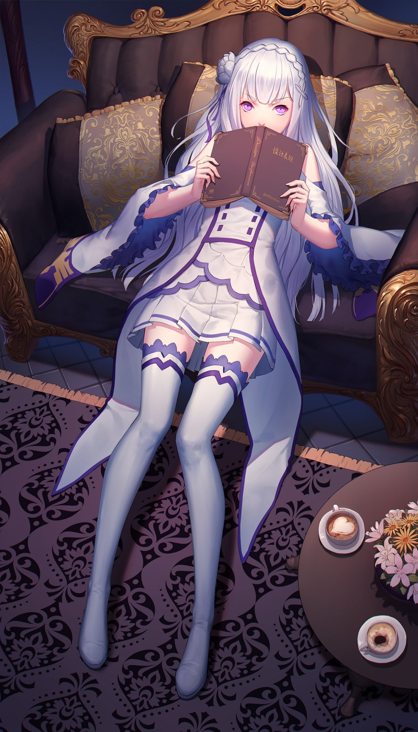 adult, human limb, fashion, human body part, long hair, Re:Zero Kara Hajimeru Isekai Seikatsu, seat, Emilia (Re: Zero), shoe, anime girls, body part, women, Phone HD Wallpaper