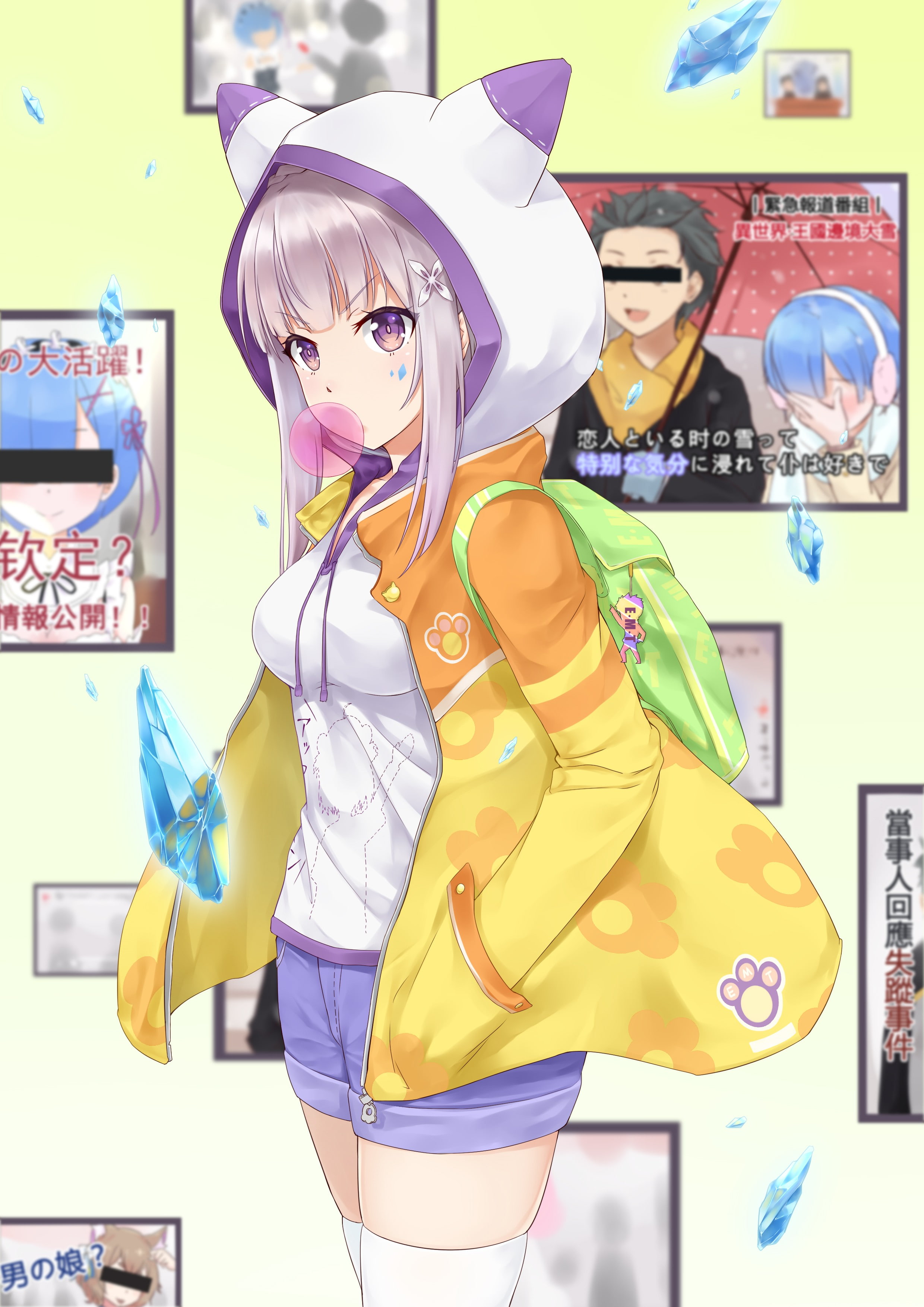 adult, three quarter length, happiness, purple eyes, Emilia (Re: Zero), anime girls, people, women, creativity, young women, 2K, young adult, fashion, Phone HD Wallpaper