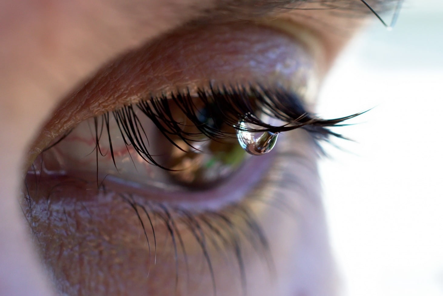 extreme close-up, selective focus, one person, reflection, outdoors, macro, body part, eyeball, eyelid, iris - eye, 720P, adult, water drops, eyebrow, HD Wallpaper