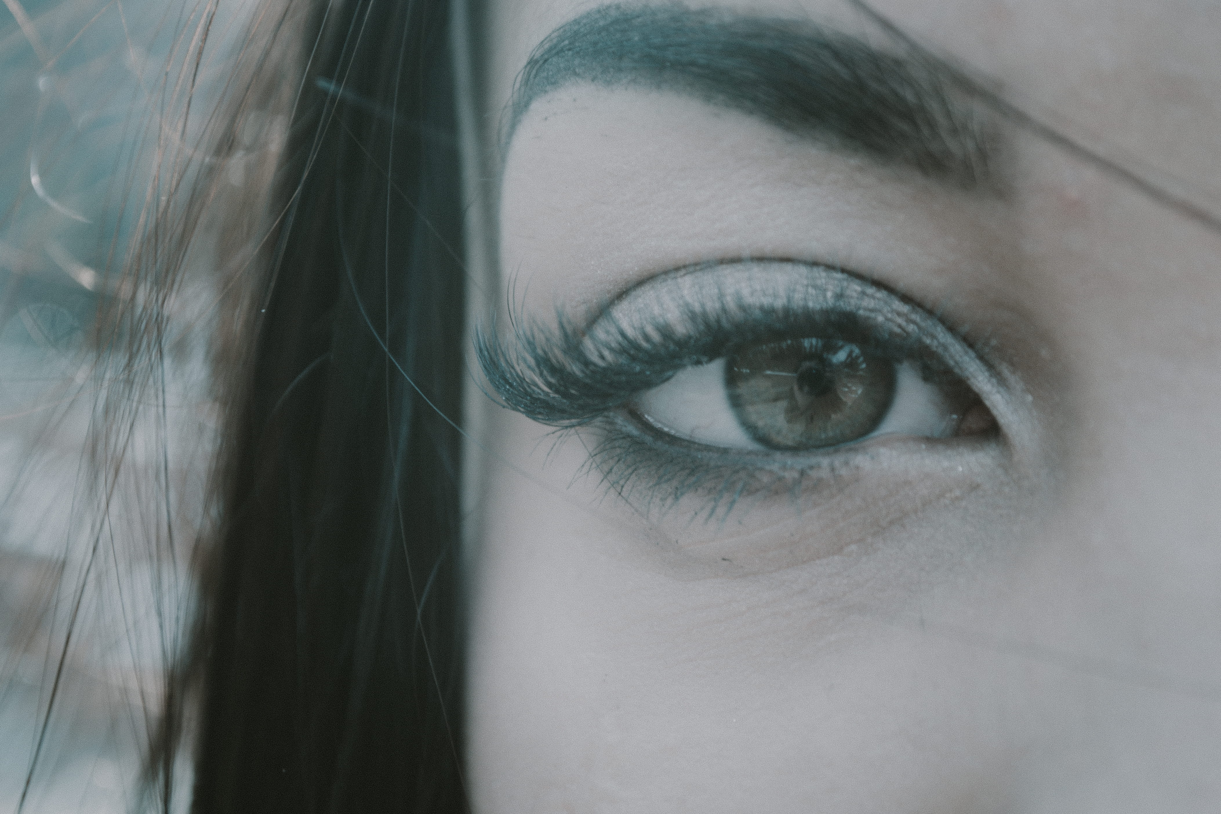 view, contemplation, portrait, face, hair in face, eyeball, eye, one person, macro photography, eyesight, young adult, young women, shadow, macro, shadows, HD Wallpaper