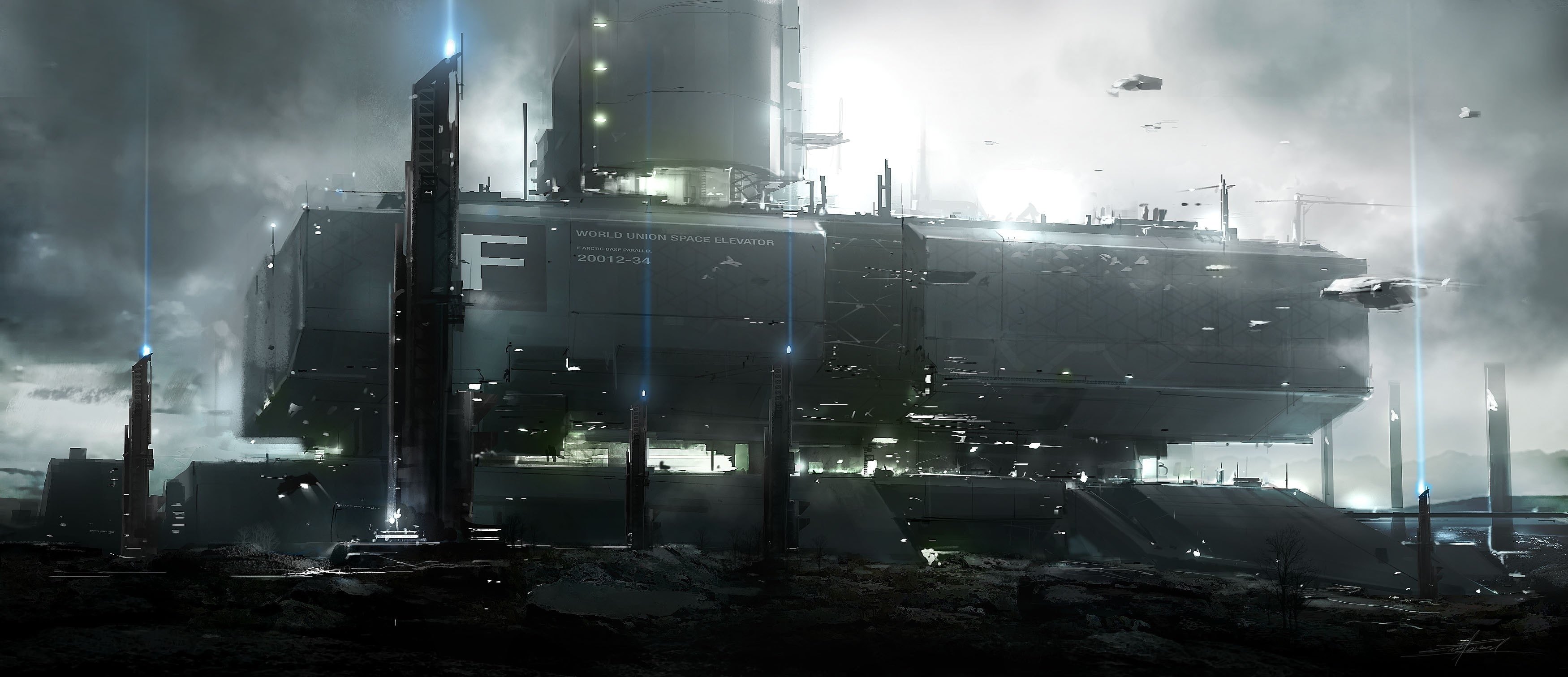 d, station, digital, space station, art, aircraft, x, 2K, hd, elevator, space, digital art, HD Wallpaper