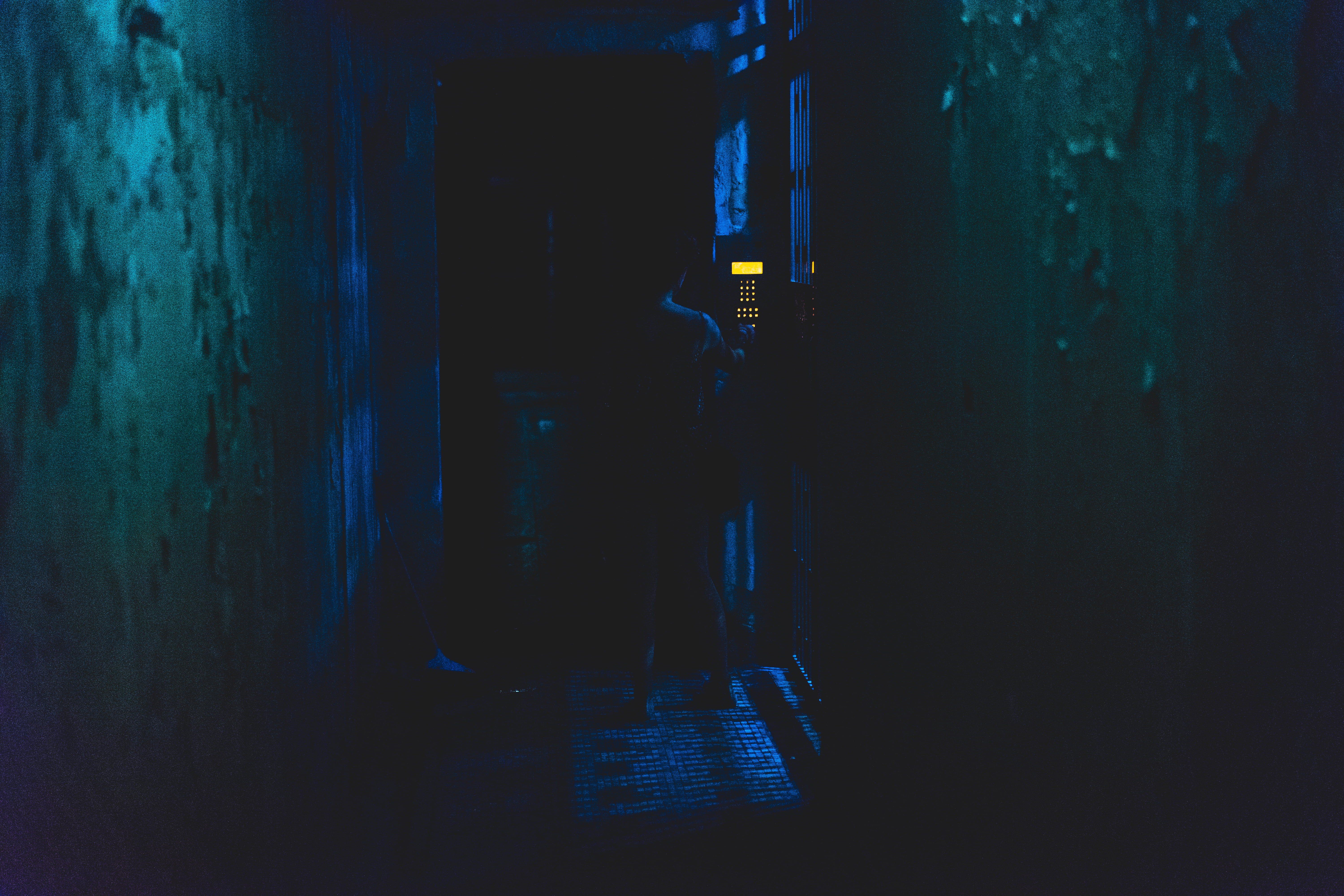 adult, spooky, security, indoors, entrance, entry code, real people, blue, dark, alley way, architecture, untitled, key code, door, one person, technology, HD Wallpaper