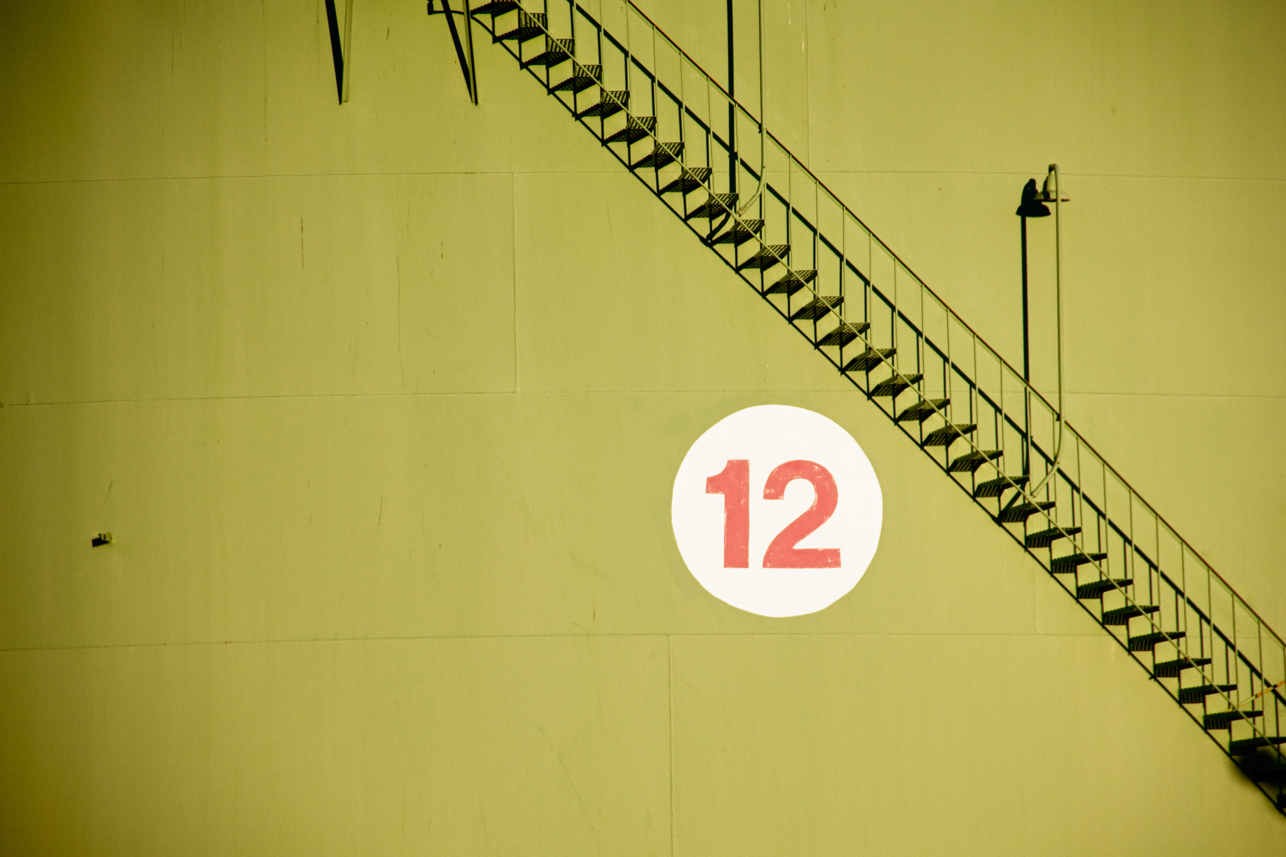 red, railing, staircase, communication, no people, near, yellow, indoors, day, text, wall - building feature, shadow, city, information, number, white, HD Wallpaper