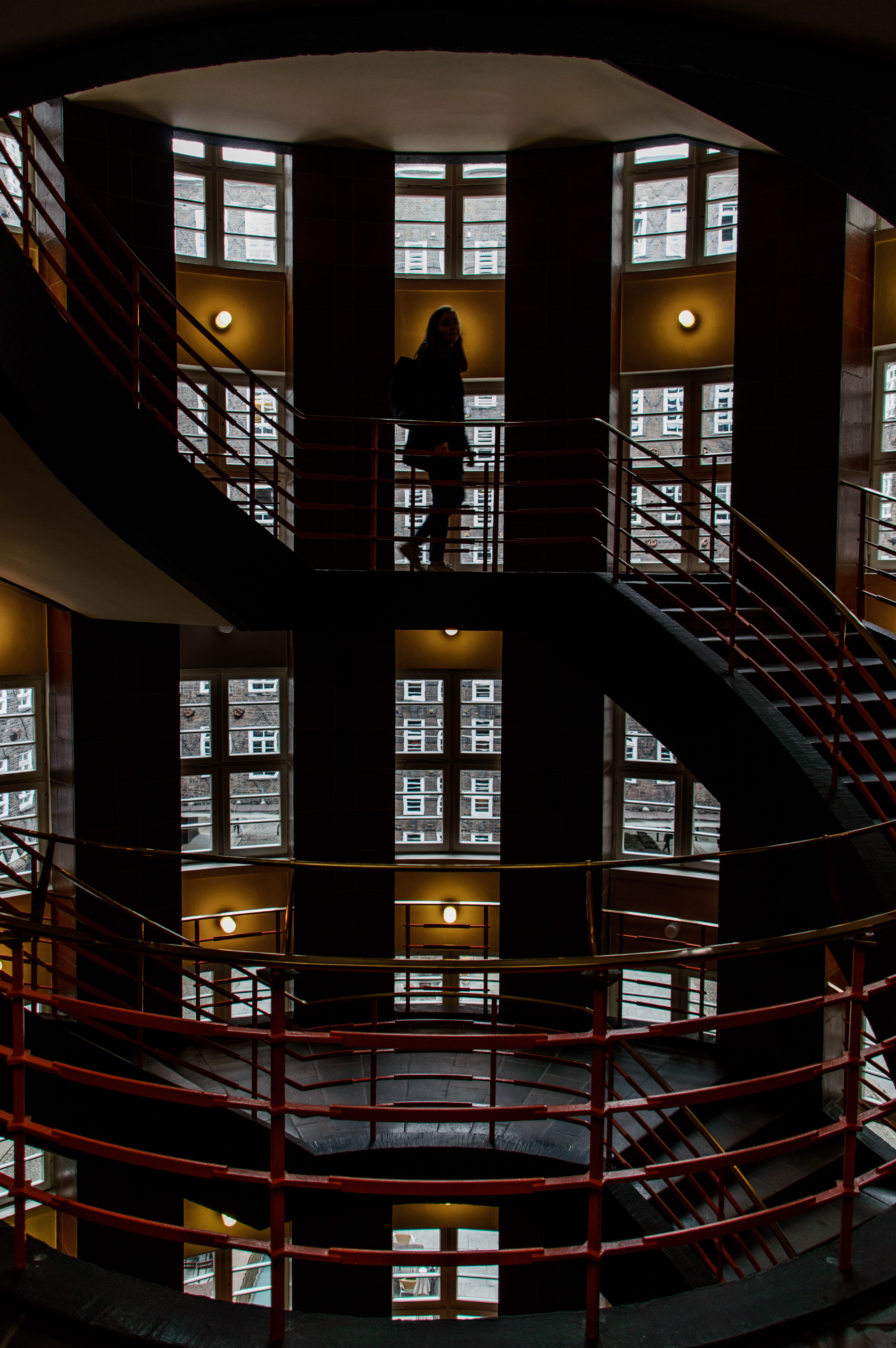 men, 5K, nikon, lighting, illuminated, staircase, hamburg, window, urban, leisure activity, amateur, rail, brown, built structure, shadow, modern, city, Phone HD Wallpaper