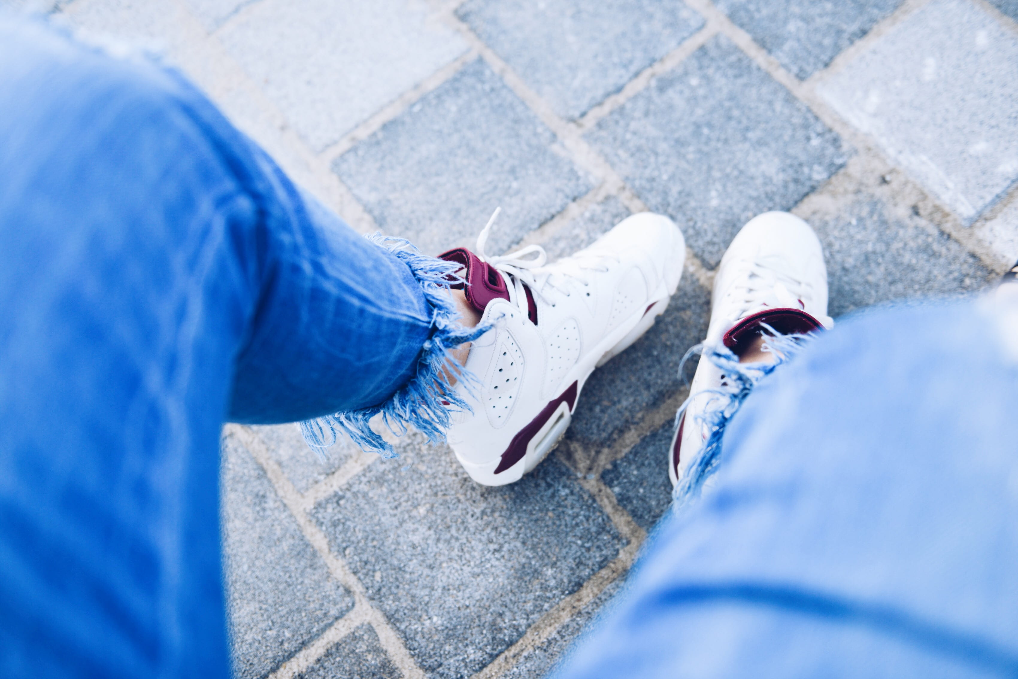 pavement, human foot, personal perspective, togetherness, adult, red, day, jeans, women, human body part, casual clothing, shoe, two people, people, blue, HD Wallpaper