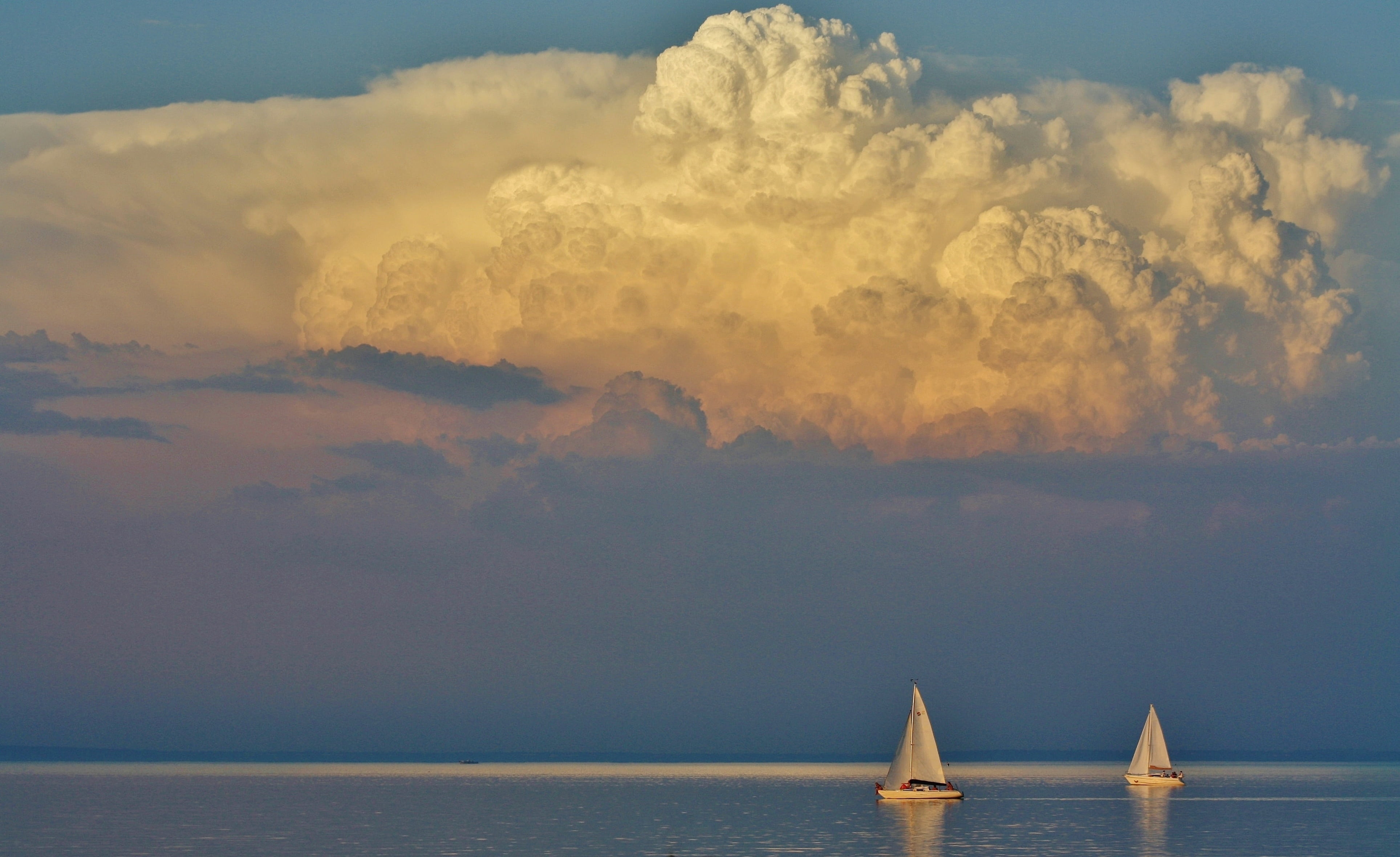 sea, ominous, sunset, sailboat, environment, dramatic sky, horizon, cumulus, scenics - nature, sailing, lake balaton, body, beauty in nature, transportation, HD Wallpaper
