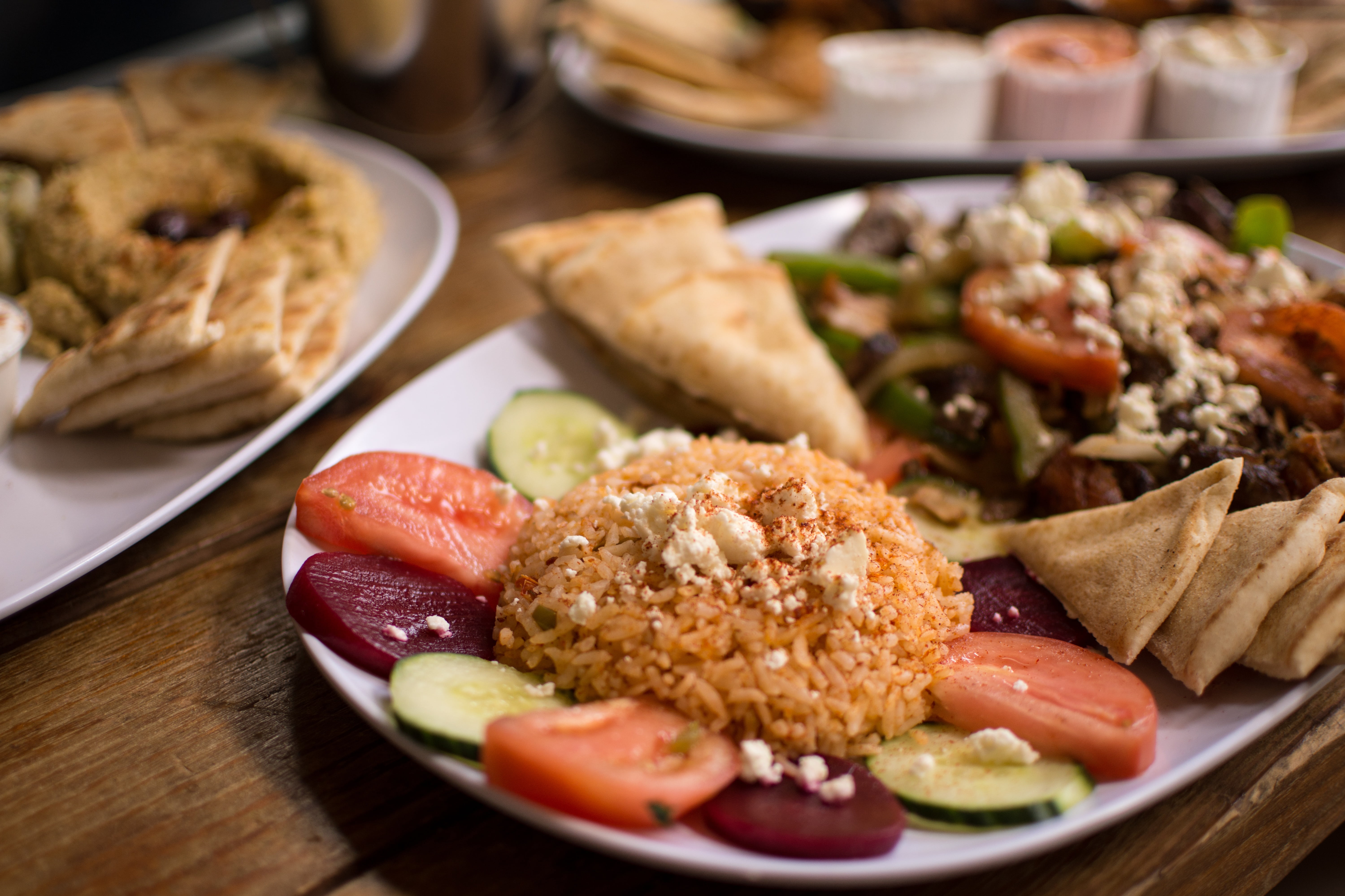 healthy eating, selective focus, greek food, 5K, focus on foreground, hummus, meal, brown, wellbeing, authentic greek, photo, kitchen utensil, focus, crockery, HD Wallpaper