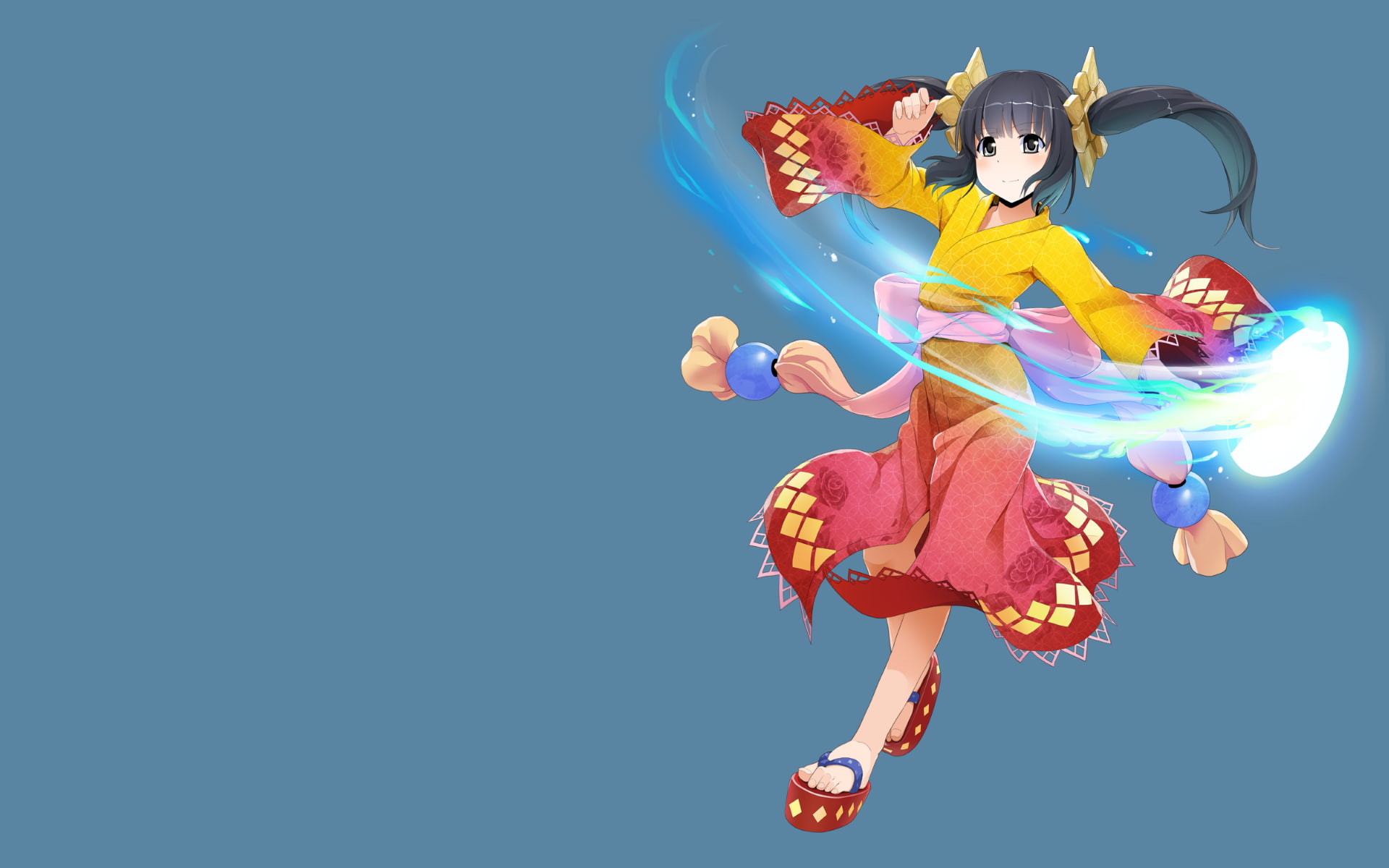 sky, day, creativity, blue, clear sky, copy space, mid-air, flying, 1080P, low angle view, representation, full length, Onigiri, Amaterasu, no people, HD Wallpaper