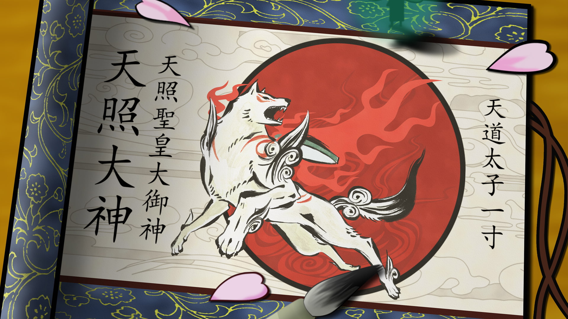 illustration, 1080P, asian, okami, white, wolf, hd, video games, HD Wallpaper