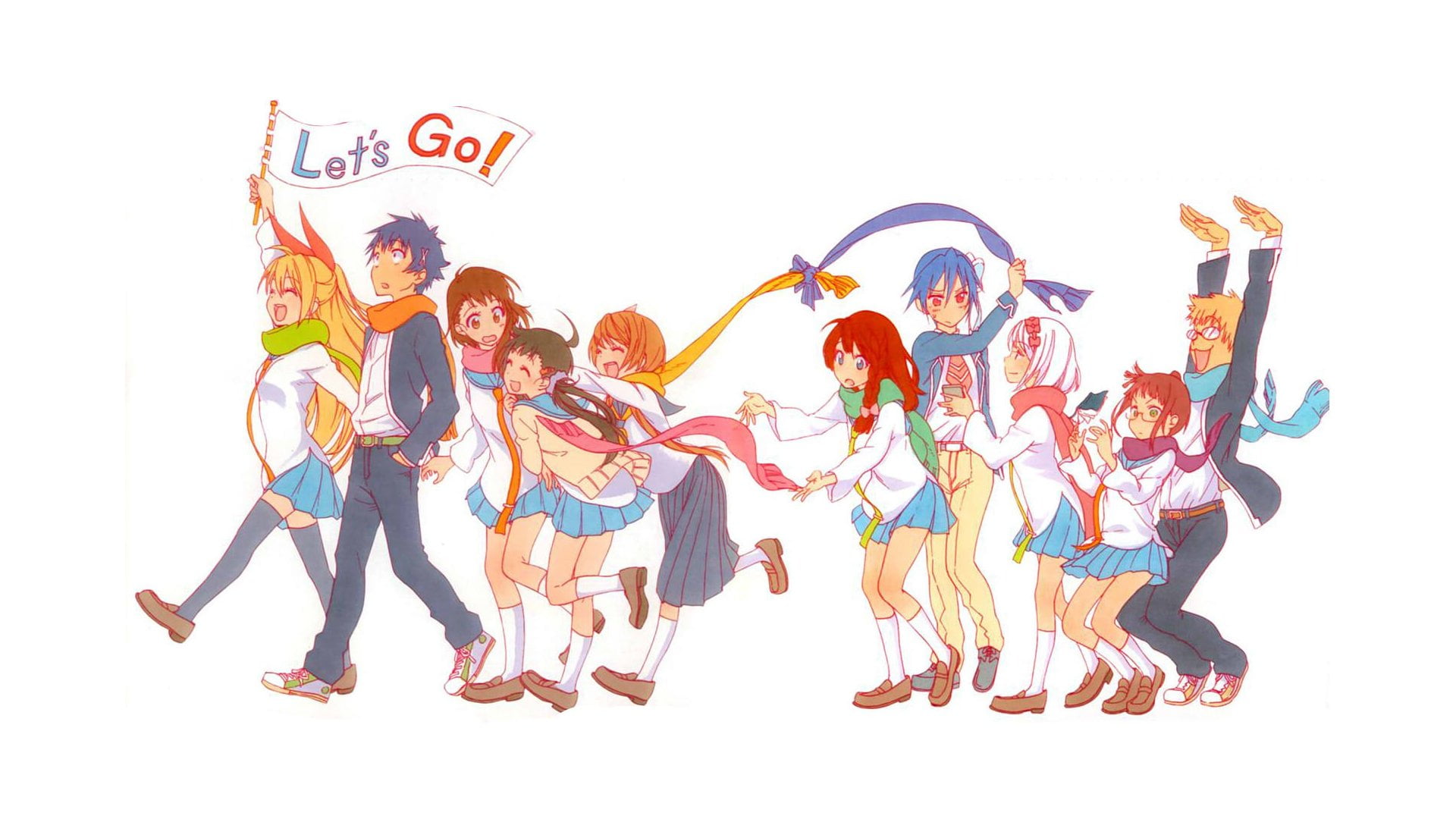 Chitoge Kirisaki, females, 1080P, Anime, girls, Suzu Ayakaji, full length, characters, Nisekoi, people, illustration, child, happiness, Ruri Miyamoto, HD Wallpaper