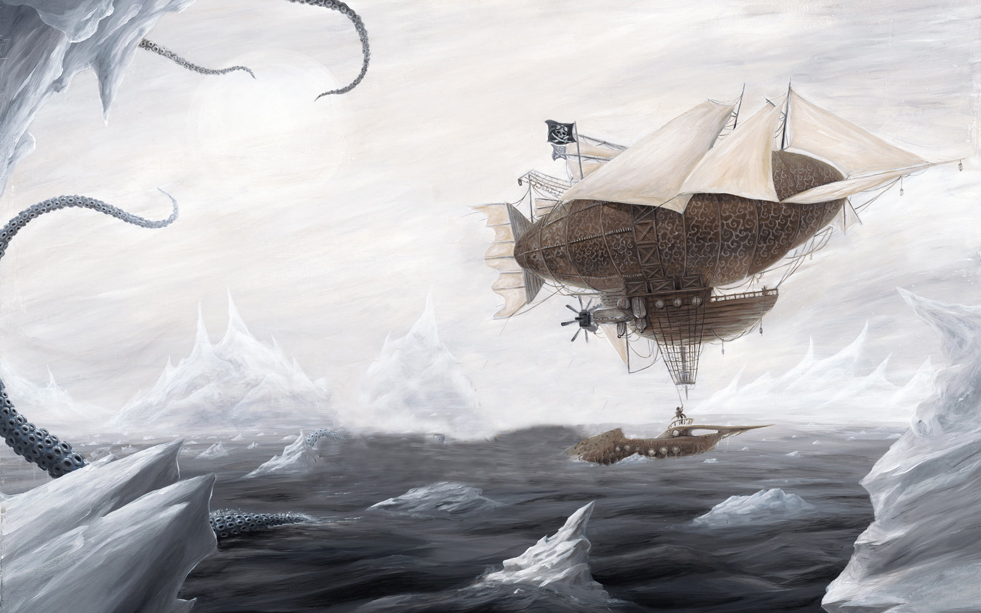 ships, steampunk, 1080P, mechanical, boats, HD Wallpaper