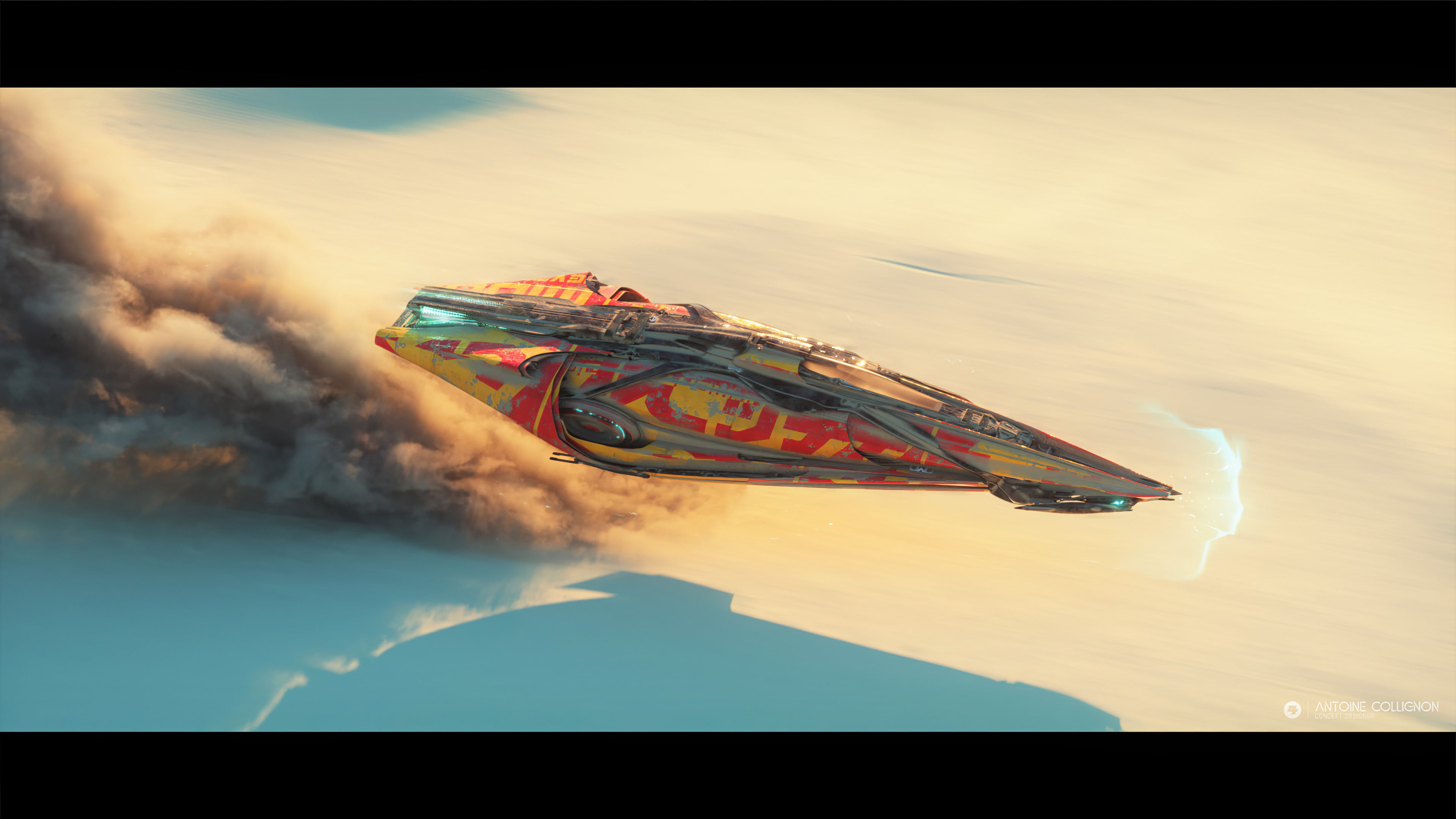 4K, spaceship, Antoine Collignon, futuristic, aircraft, desert, HD Wallpaper