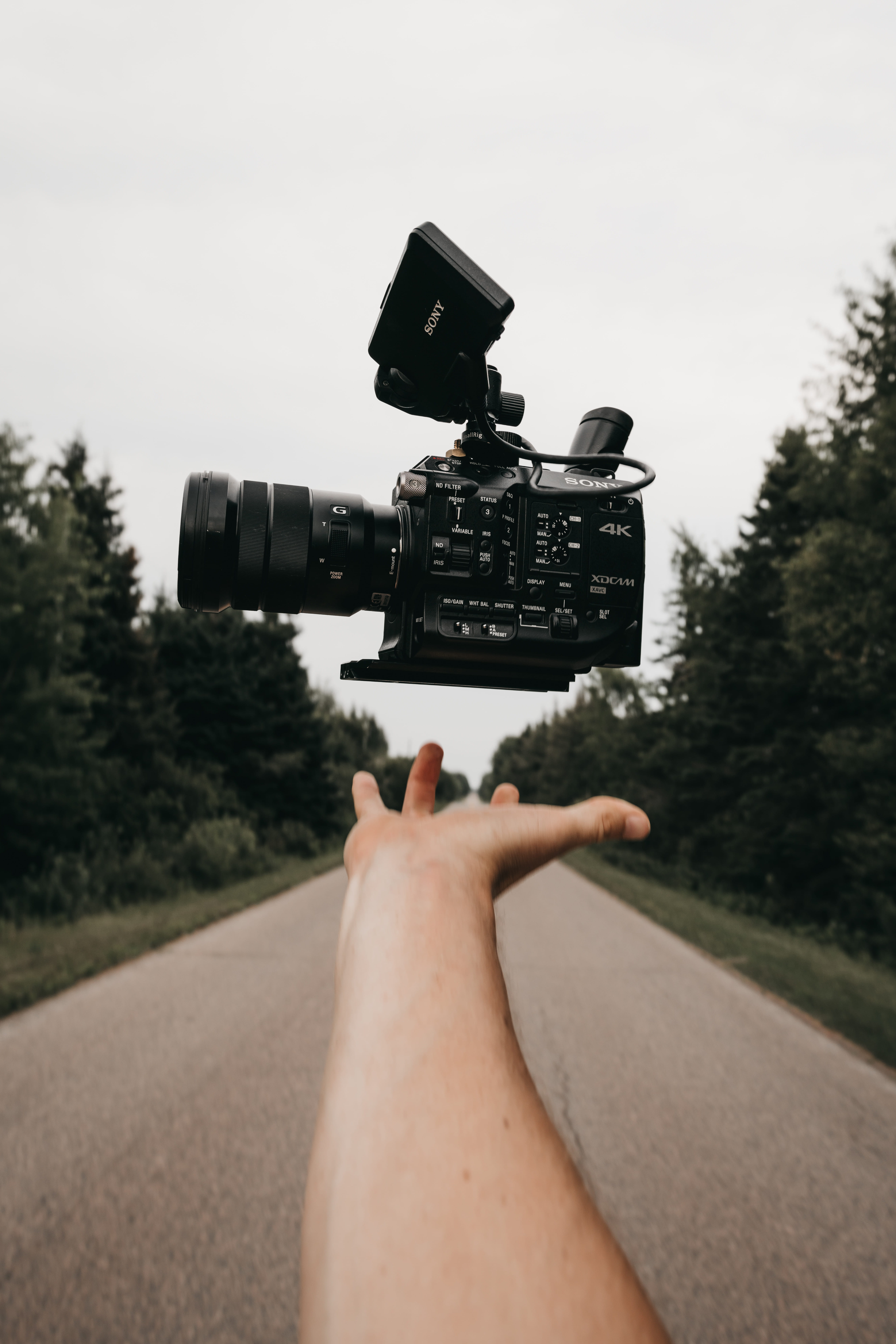 tech, equipment, video camera, hand, one Person, float, nature, levitation, camera, forest, 8K, camera Operator, road, filming, tree, technology, home Video Camera, Phone HD Wallpaper