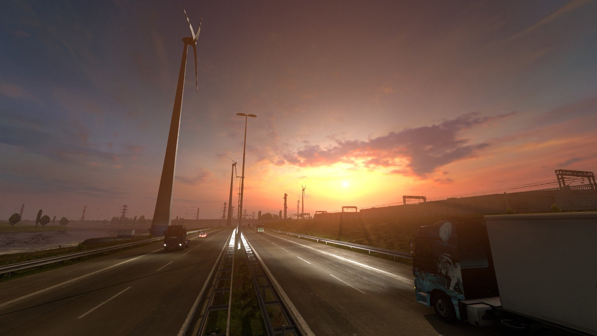 sky, street light, city, cloud - sky, outdoors, direction, highway, trucks euro truck simulator 2, nature, mode of transportation, connection, land vehicle, HD Wallpaper