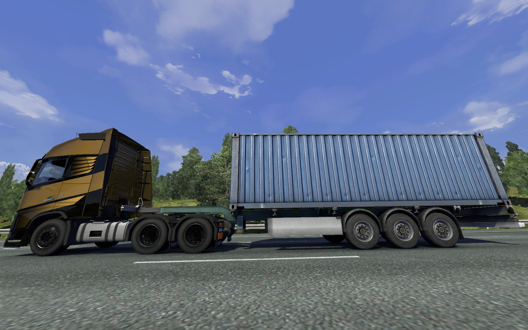blue, wheel, land vehicle, screen shot, Euro Truck Simulator 2, sky, trucks, trucking, no people, stationary, road, day, semi-truck, nature, business, freight transportation, HD Wallpaper