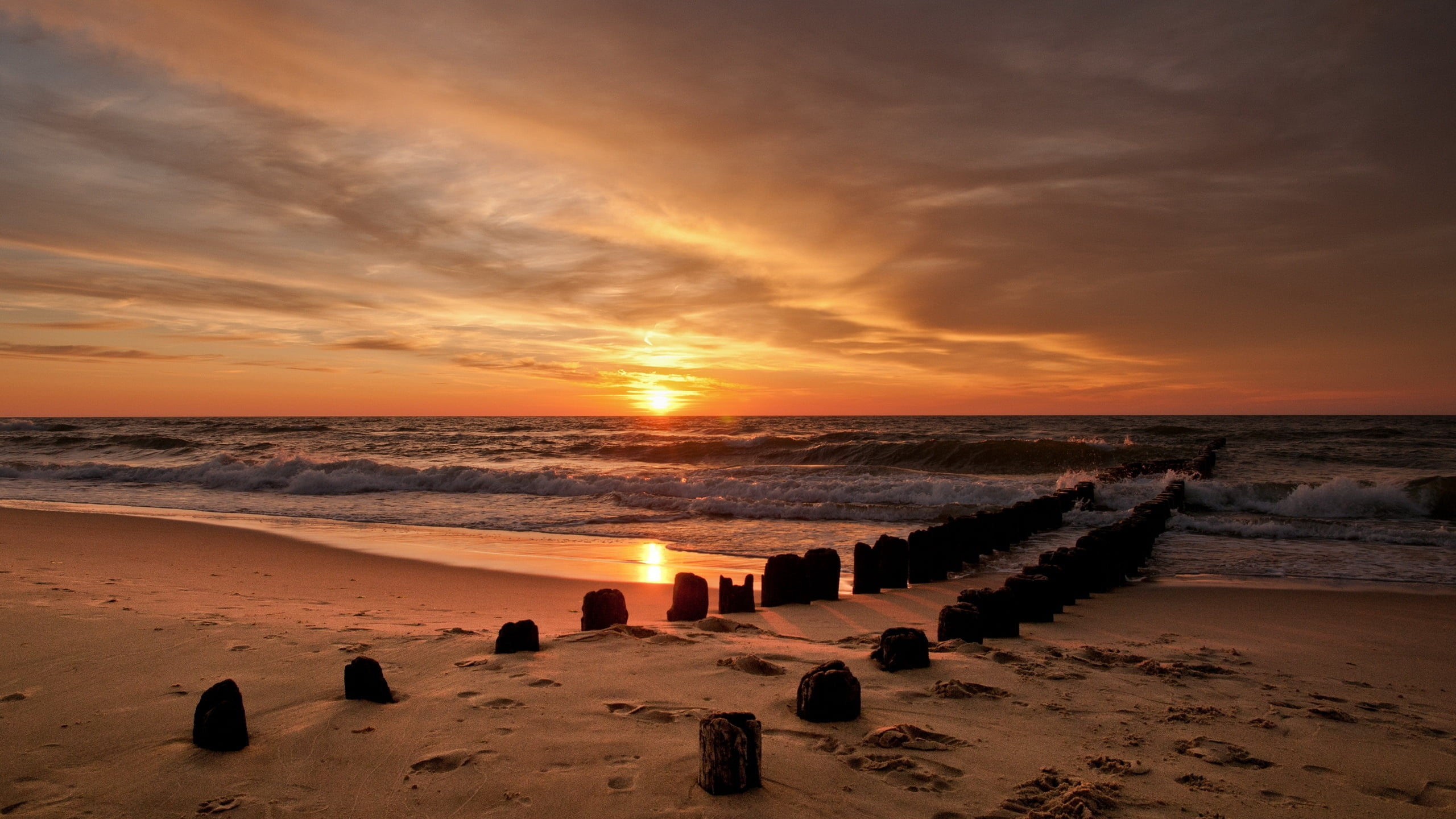 no People, sea, landscape, scenics - nature, horizon, tranquility, vacations, orange Color, morning, sky, nature, beauty In Nature, land, horizon Over Water, HD Wallpaper