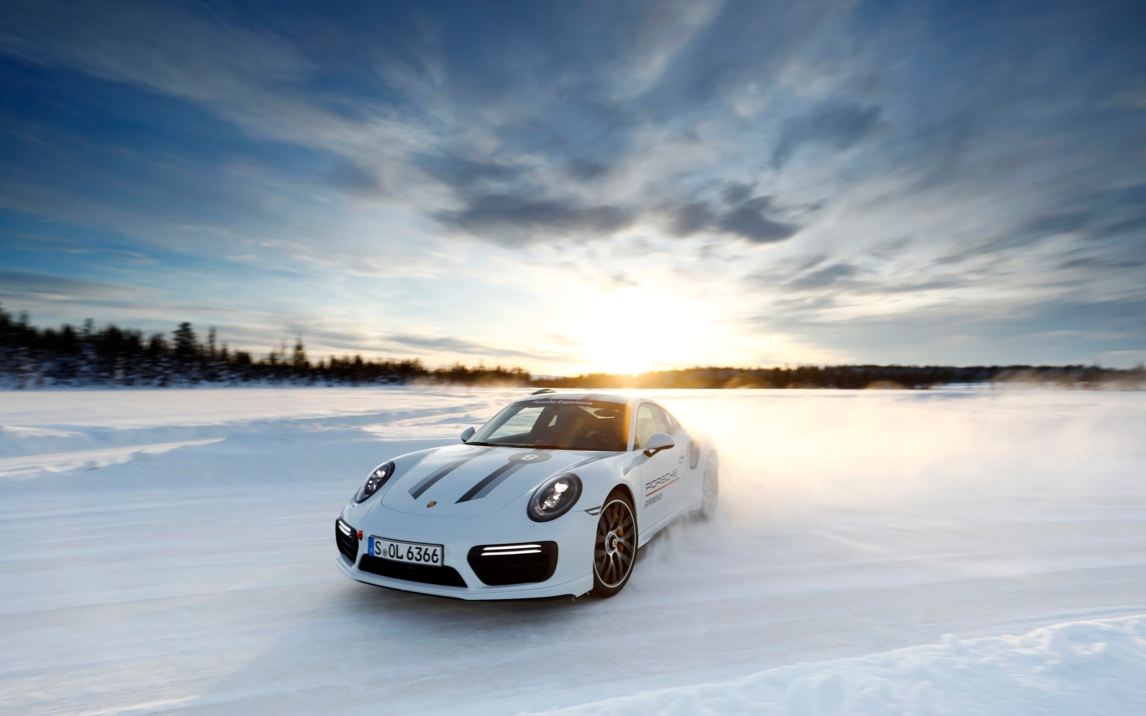 tranquility, 4K, transportation, snow, porsche, winter, scenics - nature, cloud - sky, nature, ice, non-urban scene, environment, 2018, sun, no people, HD Wallpaper