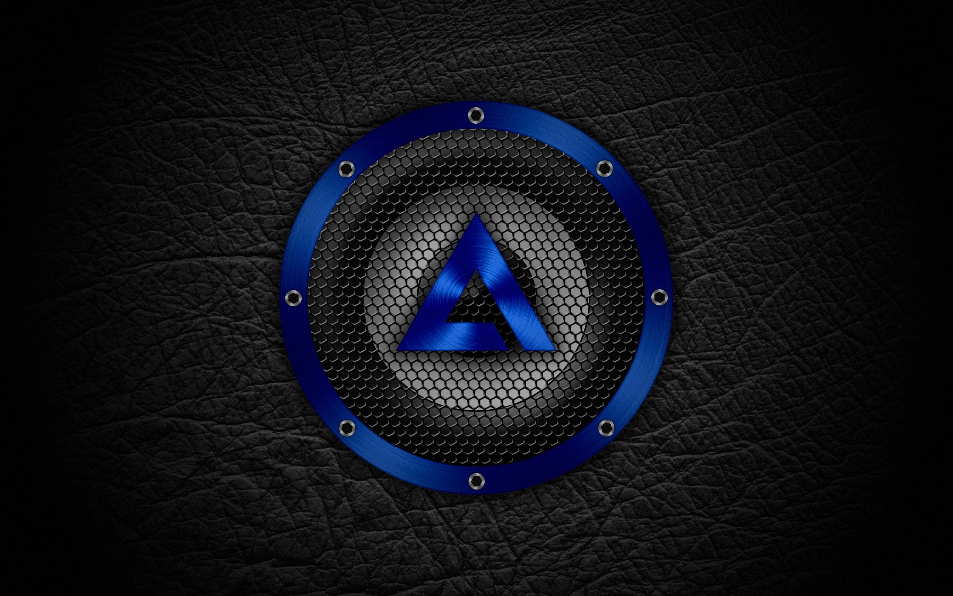 Hi-Tech, indoors, close-up, circle, wall - building feature, Minimalism, security, AIMP, 1080P, blue, black, text, no people, sign, protection, symbol, HD Wallpaper