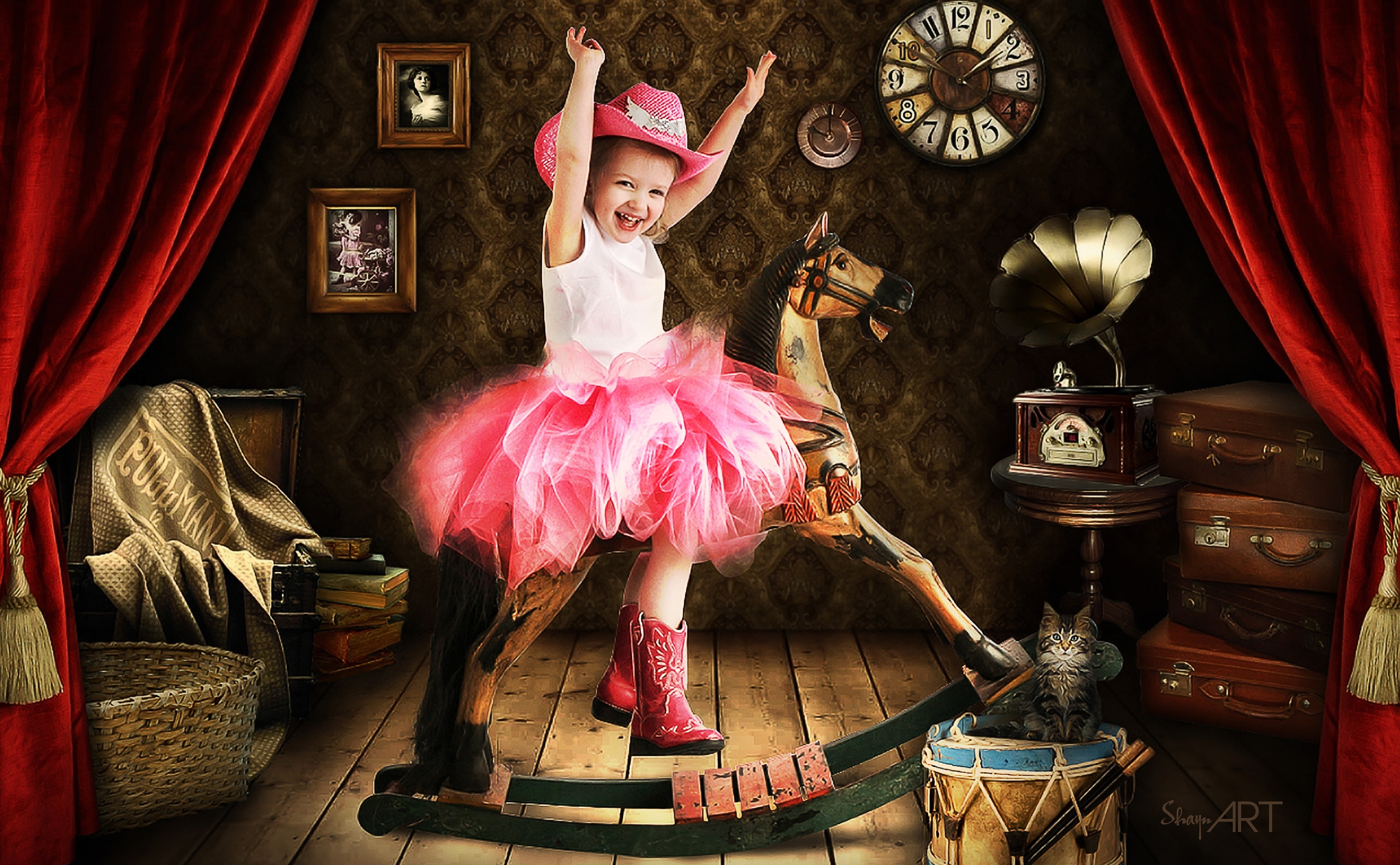 tutu, smile, theater, game, females, hug, dress, full length, little, donika nikova, sunshine, hat, Vintage, women, ceiling, children, sweet, childhood, HD Wallpaper