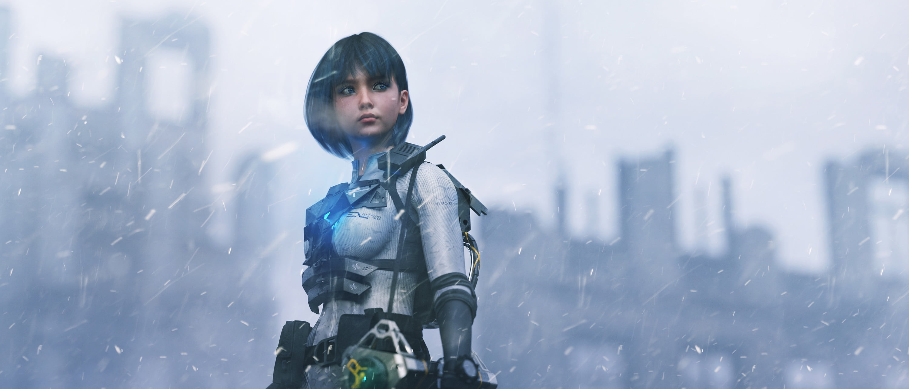 ArtStation, Lou LL, science fiction women, 2K, science fiction, artwork, digital art, dark hair, HD Wallpaper