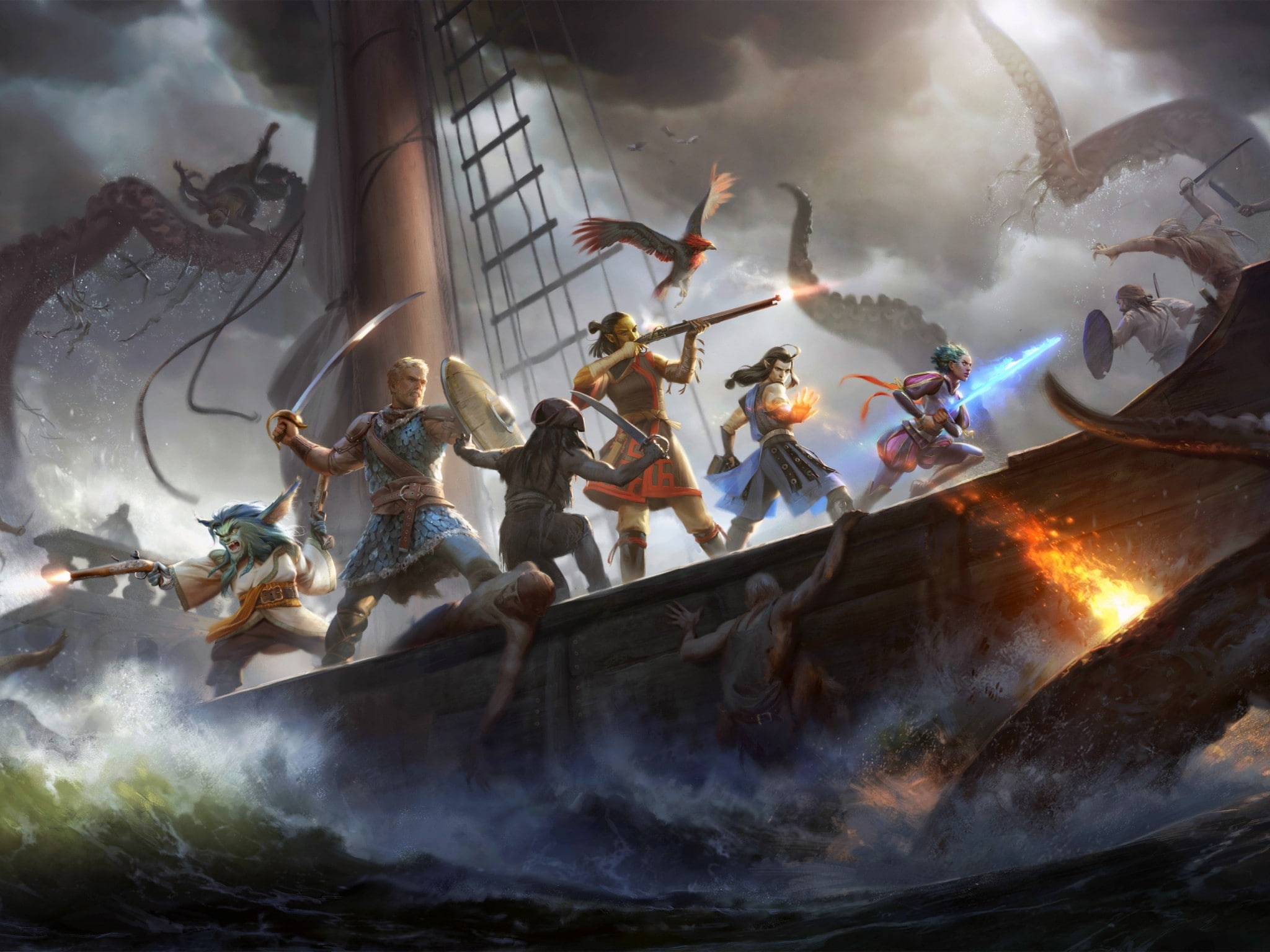 people, fantasy, creature, pillars of eternity, marine, 1080P, ship, sea, deadfire, game, Pillars of Eternity ll Deadfire, HD Wallpaper