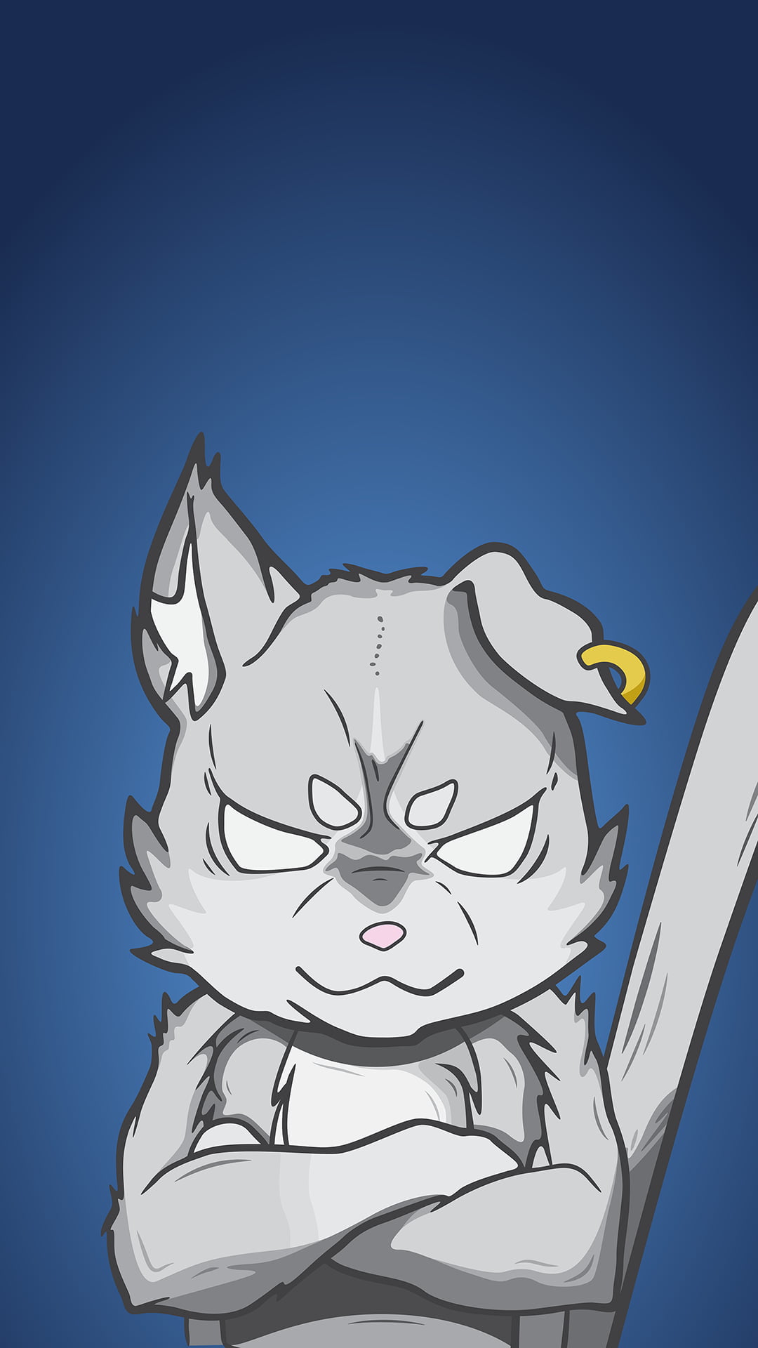 blue background, cat, angry, single object, blue, outdoors, sky, anime, vertebrate, one animal, Puck (Re:Zero), mammal, vector, no people, illustration, Phone HD Wallpaper