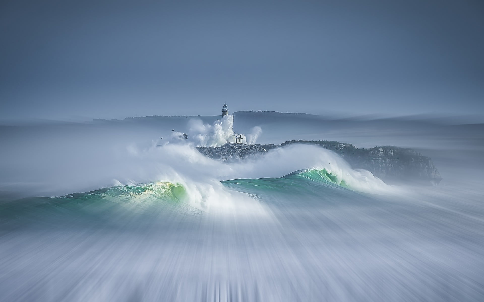 nature, fog, cold temperature, lighthouse, long exposure, no people, winter, landscape, sky, beauty in nature, travel destinations, power in nature, environment, HD Wallpaper