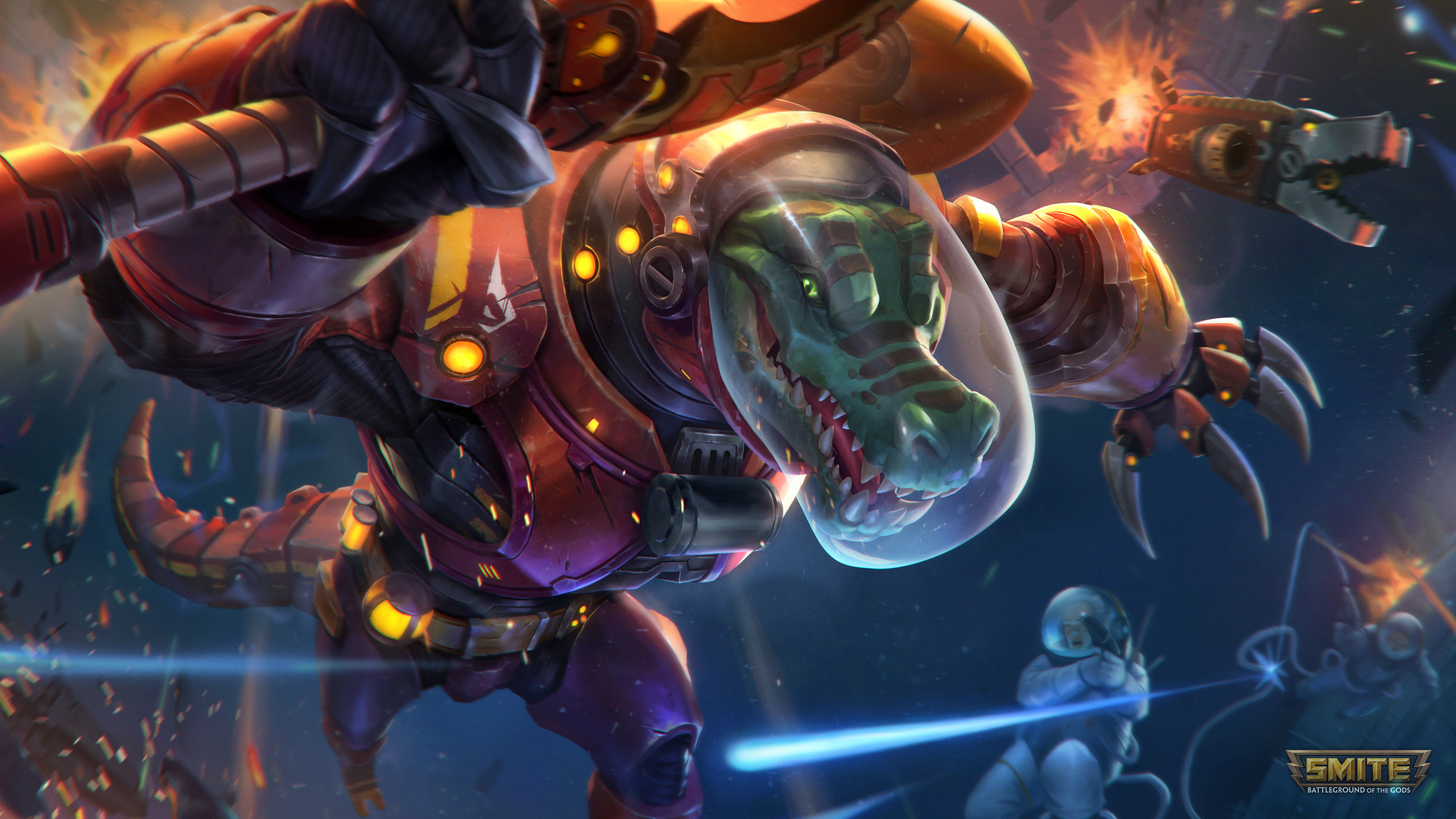 spacesuit, claws, crocodile, Sobek (Smite), 4K, armored, watermarked, Smite, Egyptian mythology, Anthro, HD Wallpaper
