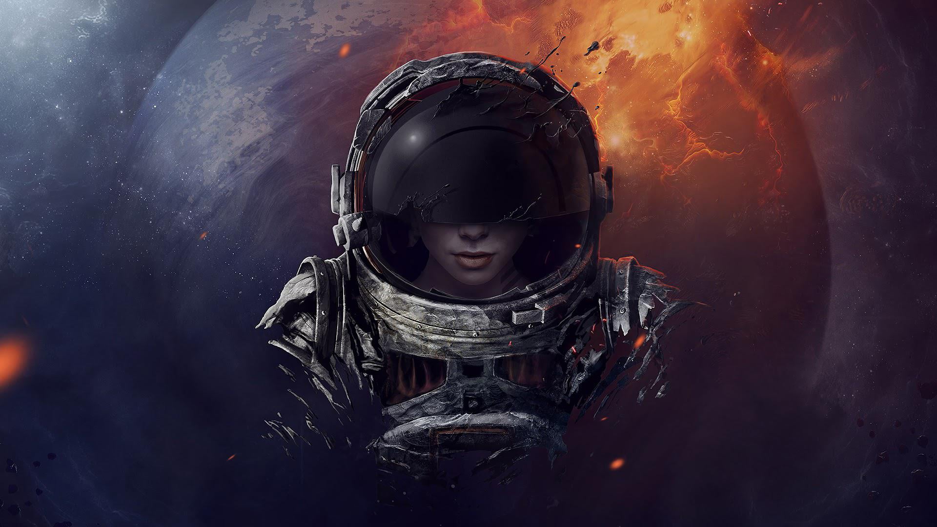 astronaut, planet, digital, artwork, visors, digital art, 1080P, space, HD Wallpaper