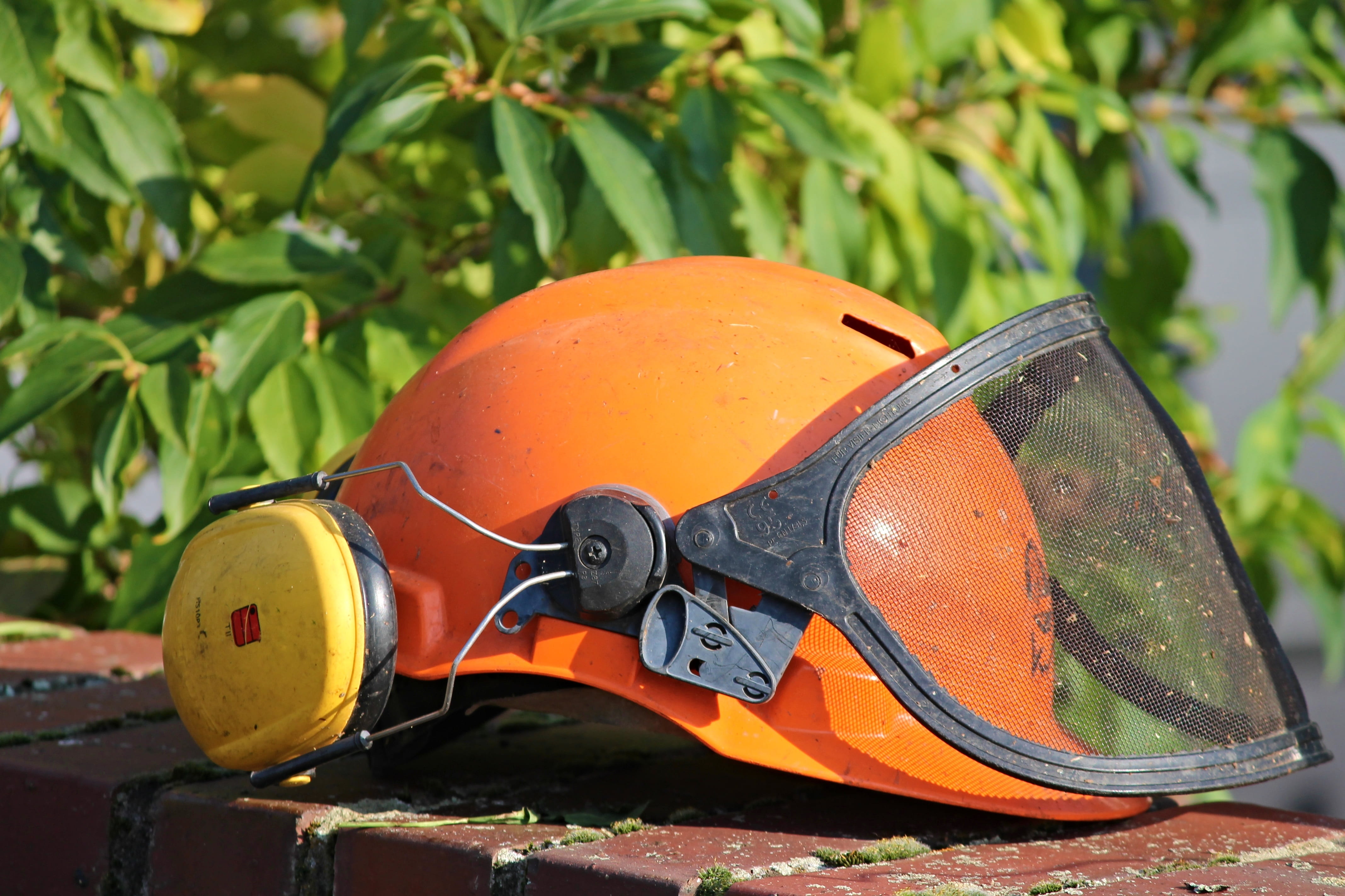 metal, wall, no people, helmet, work, fold down, 4K, workers, safety, orange color, land, field, sports equipment, equipment, helm, professional, hard, HD Wallpaper