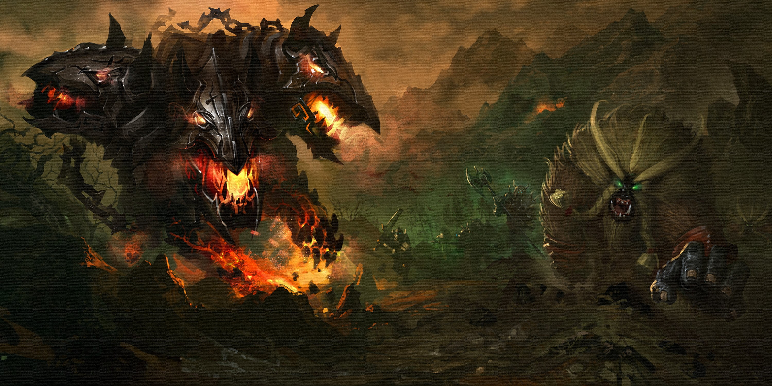 cerberus, land, artwork, smoke - physical structure, fire, cloud - sky, nature, fantasy art, illustration, flame, accidents and disasters, sky, outdoors, HD Wallpaper