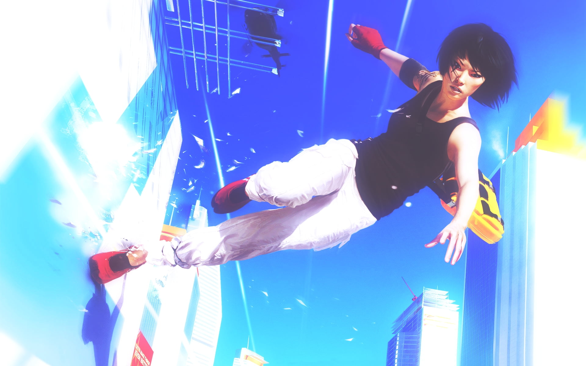 low angle view, three quarter length, day, tank, wearing, gesturing, game poster, front view, black, blue, lifestyles, top, casual clothing, HD Wallpaper