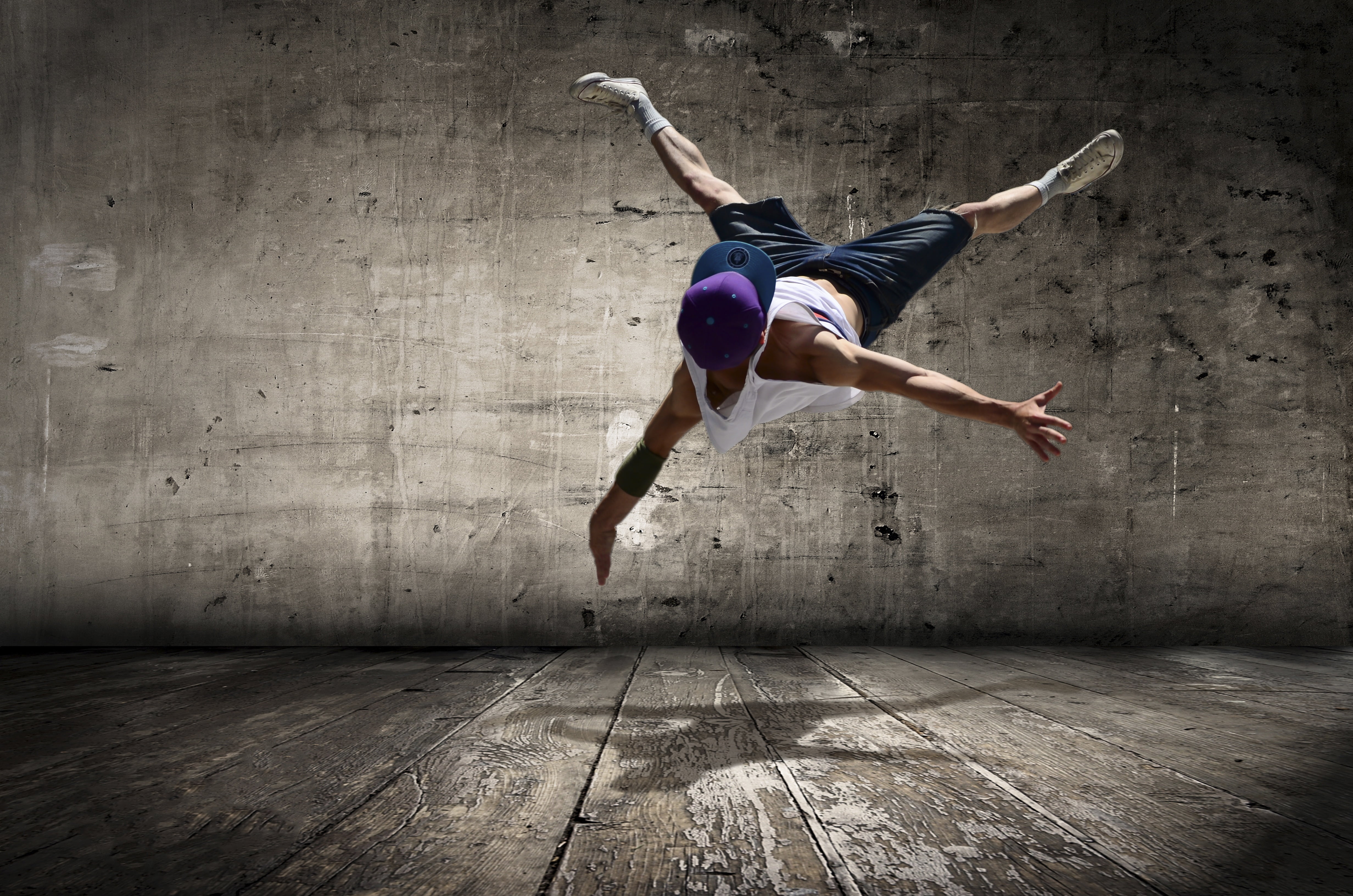 vitality, urban, hip hop, mid-air, limb, jumping, casual clothing, young adult, tank, one person, indoors, top, skill, effort, 4K, human limb, human arm, HD Wallpaper