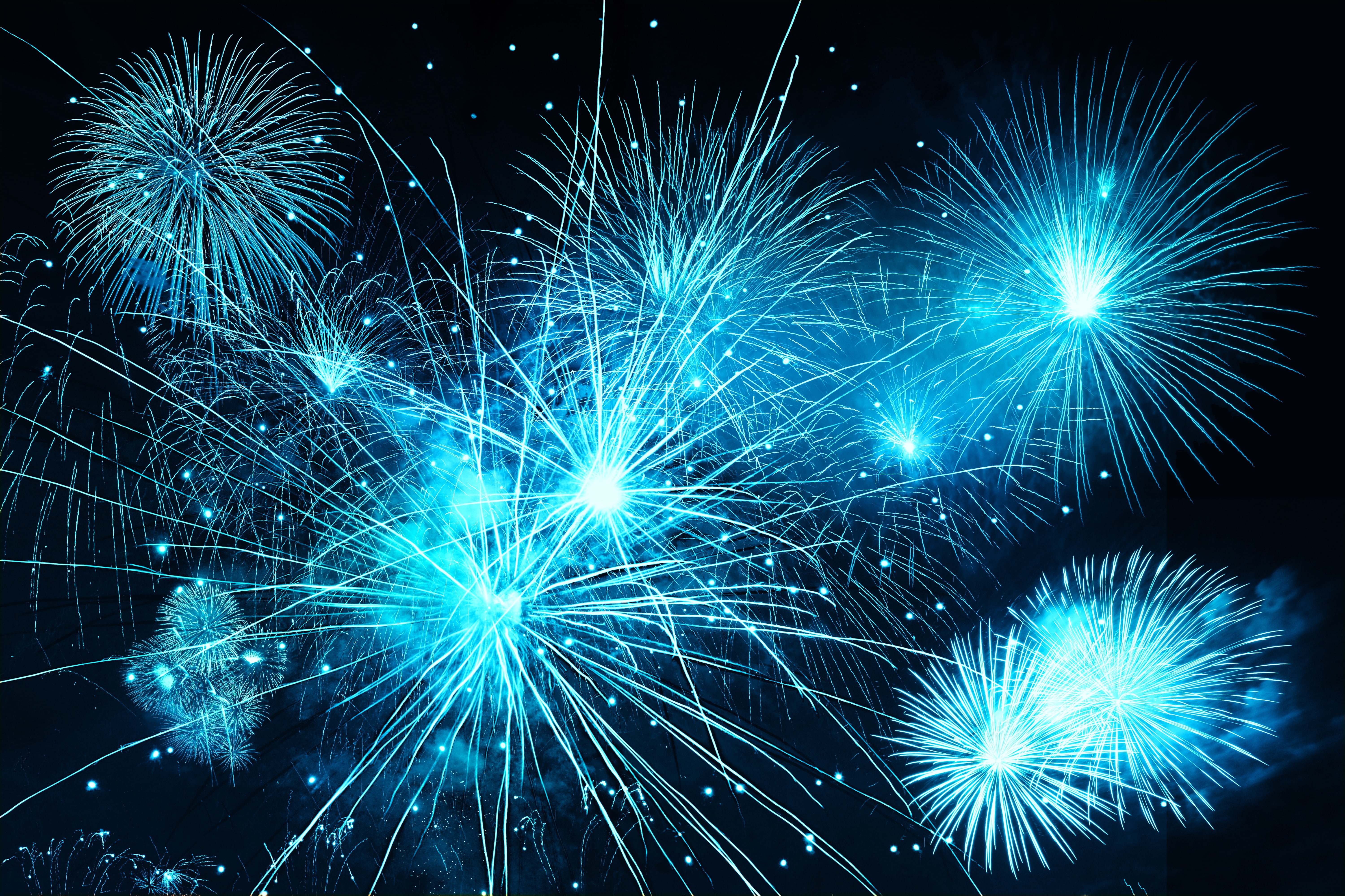 sky, holiday, flash, 5K, blue, fireworks, bright, sparks, HD Wallpaper