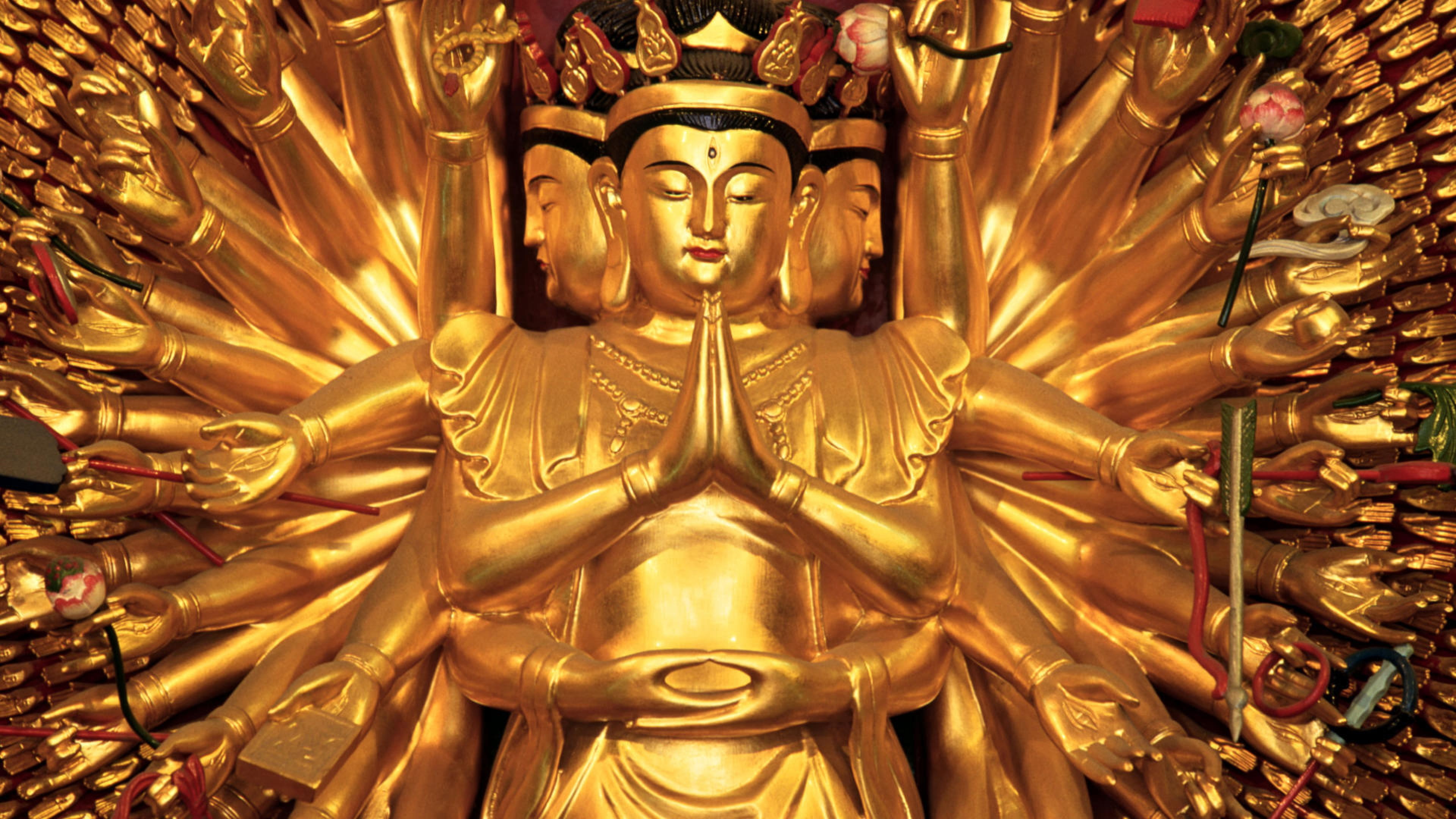 prayer, gold colored, 3d, belief, religion, art and craft, indoors, religious, ornate, ancient, statue, life, temple, full frame, spirituality, no people, HD Wallpaper