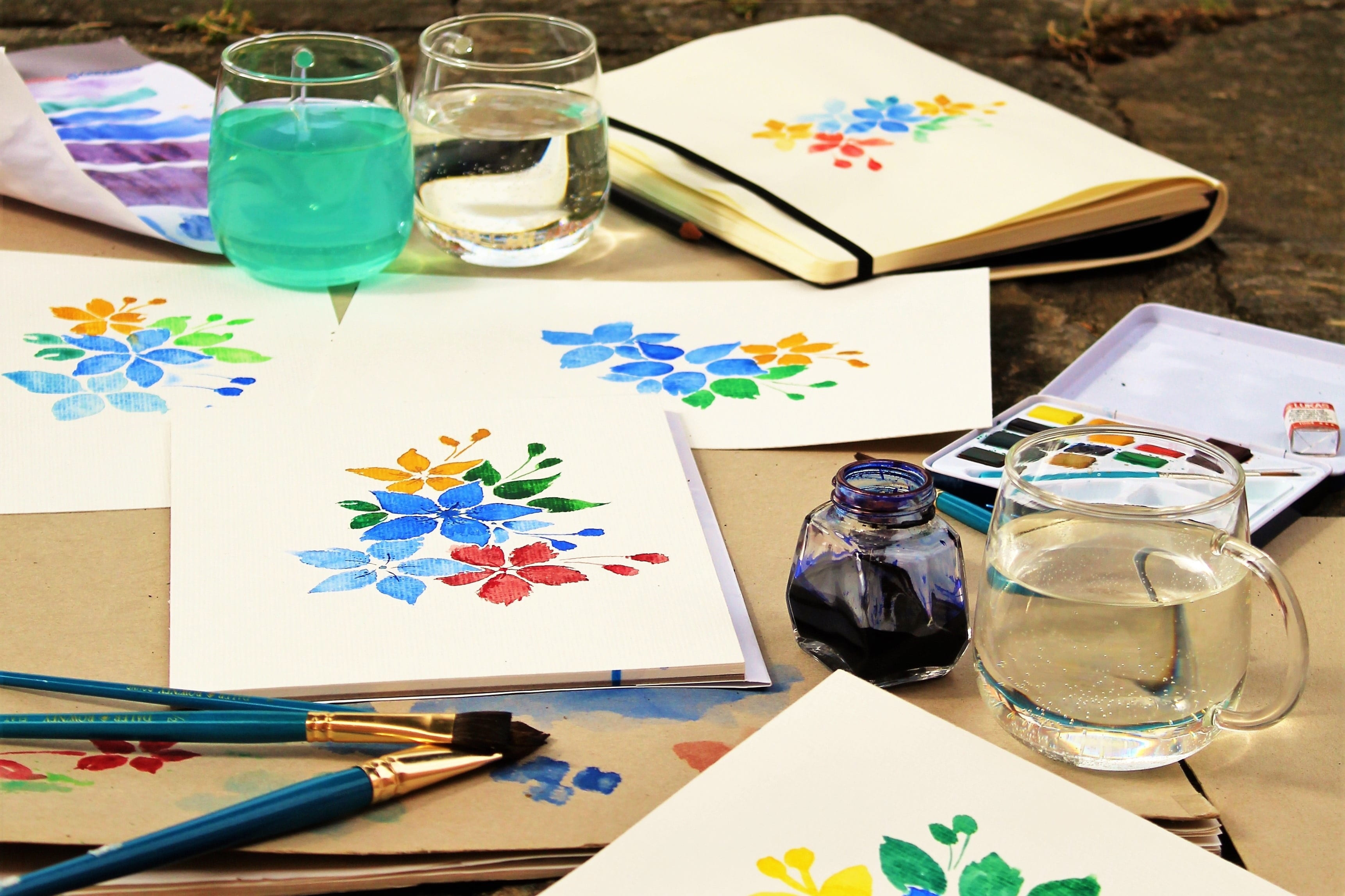 images, container, back to school, palette, paper, still life, table, art and craft equipment, close-up, character pad, paintings, brush, ink, joy, paint, HD Wallpaper