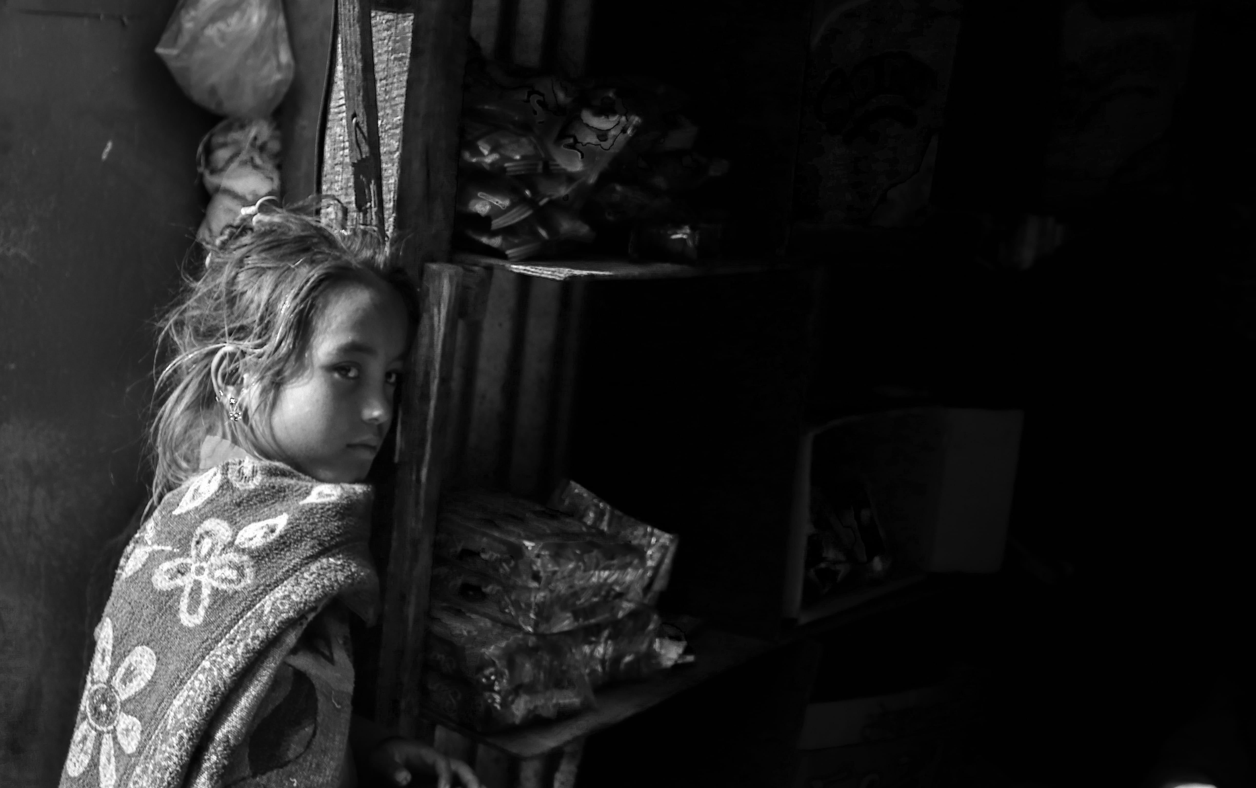 slum, waist up, offspring, photo, urban, skin, blanket, finger, newborn, lifestyles, real people, dark, looking, 5K, childhood, one person, photography, HD Wallpaper