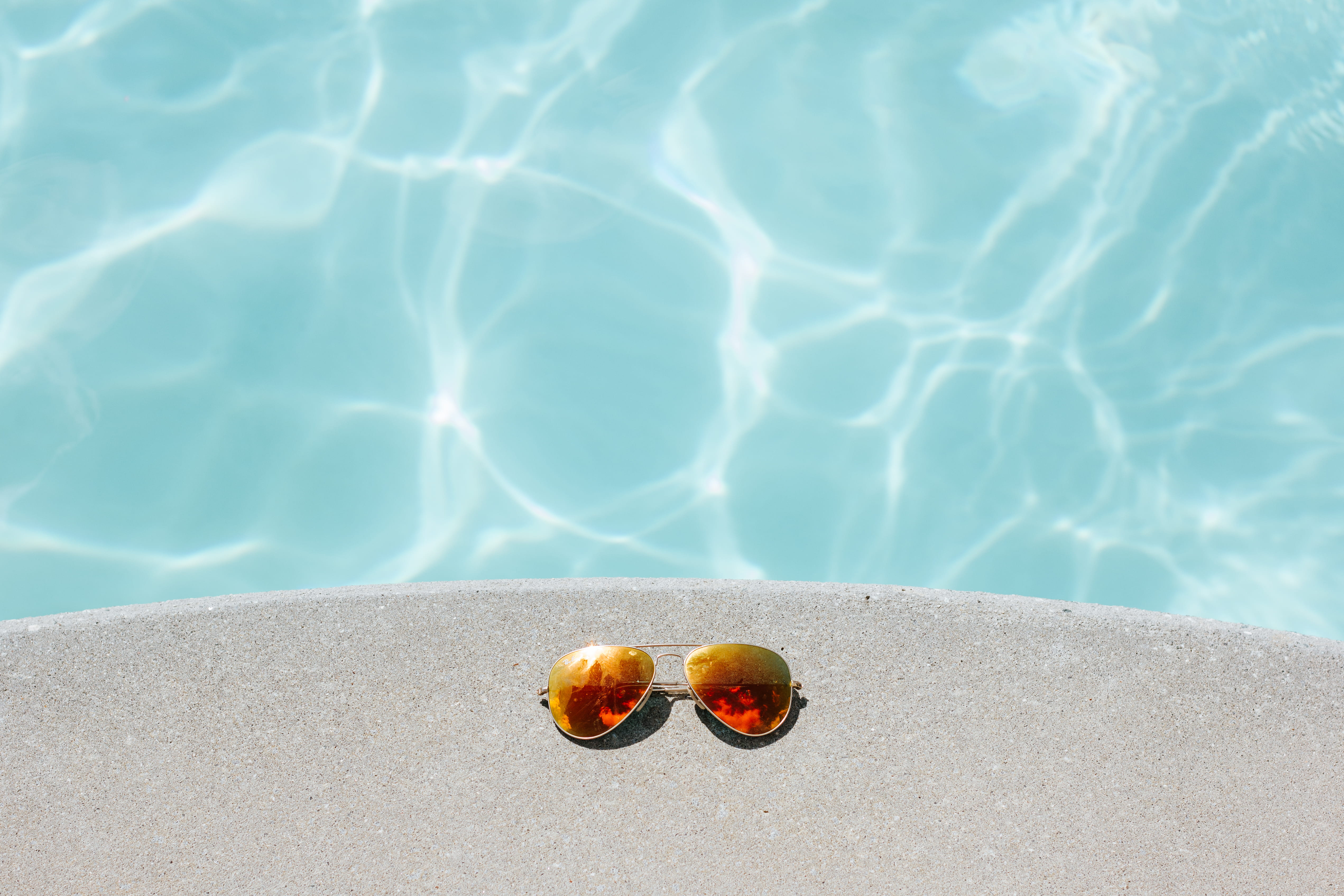 nature, turquoise colored, personal accessory, glasses, sunlight, relaxation, concrete, fashion, orange, summer, water, no people, 4K, high angle view, HD Wallpaper