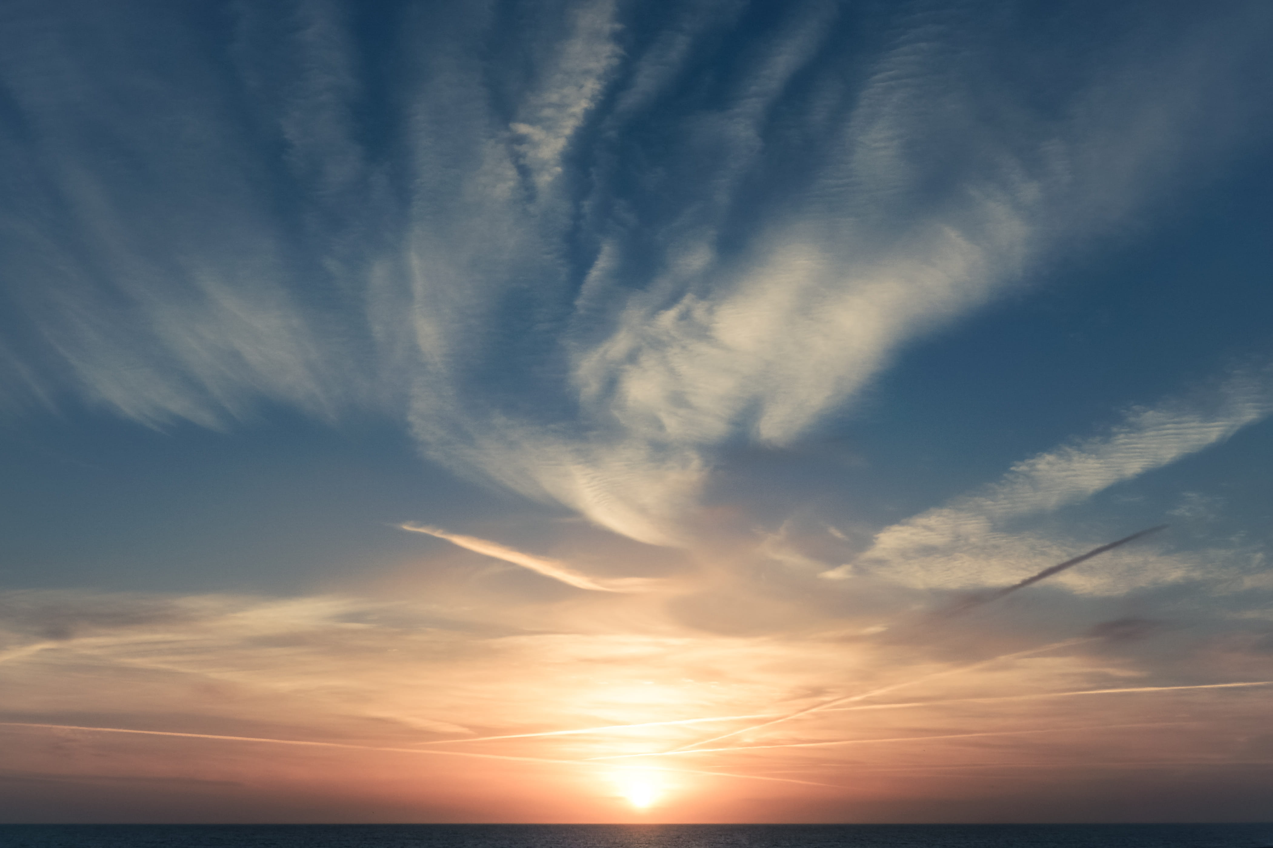 photography, cloudy, dramatic Sky, orange color, sunrise, sea, sun, low angle view, hour, dusk, illustration, sky, nature, idyllic, moody sky, golden, scenics, HD Wallpaper