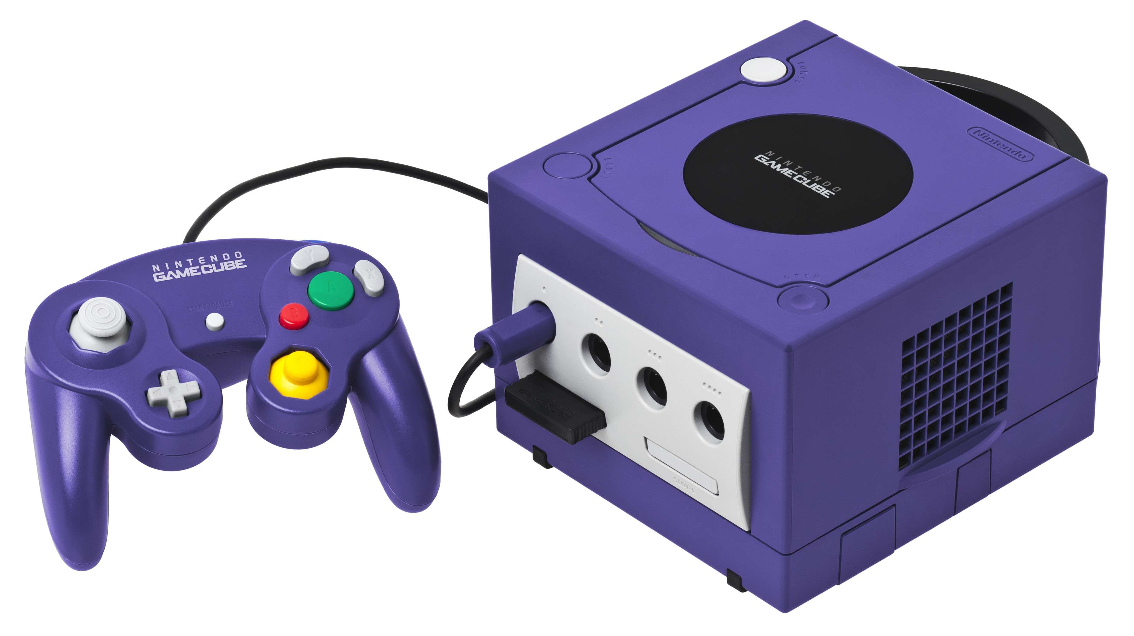 connection, gamecube, still life, entertainment, electrical equipment, design, blue, purple, headphones, video game console, white background, play, set, HD Wallpaper