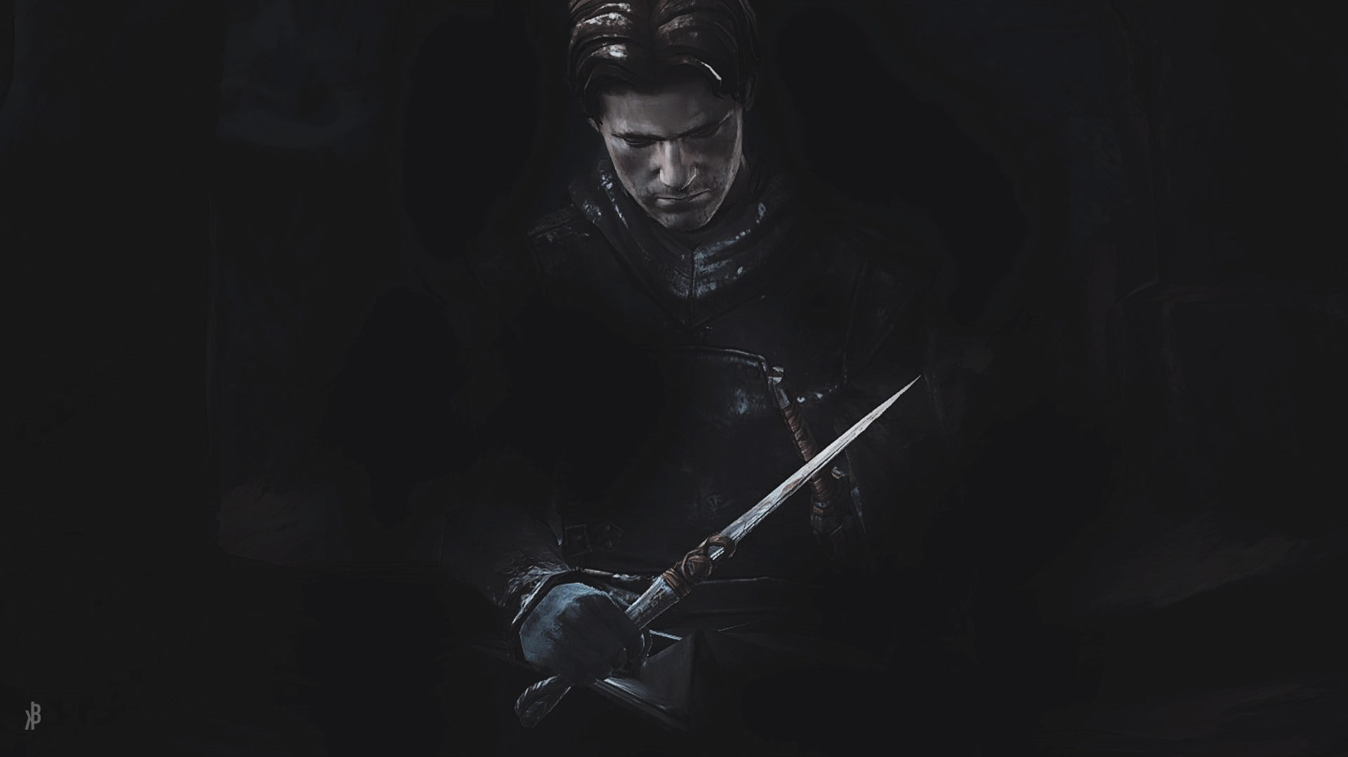 RPG, knife - weapon, sign, young adult, young men, Game of Thrones, front view, black background, communication, aggression, holding, young women, warning sign, HD Wallpaper