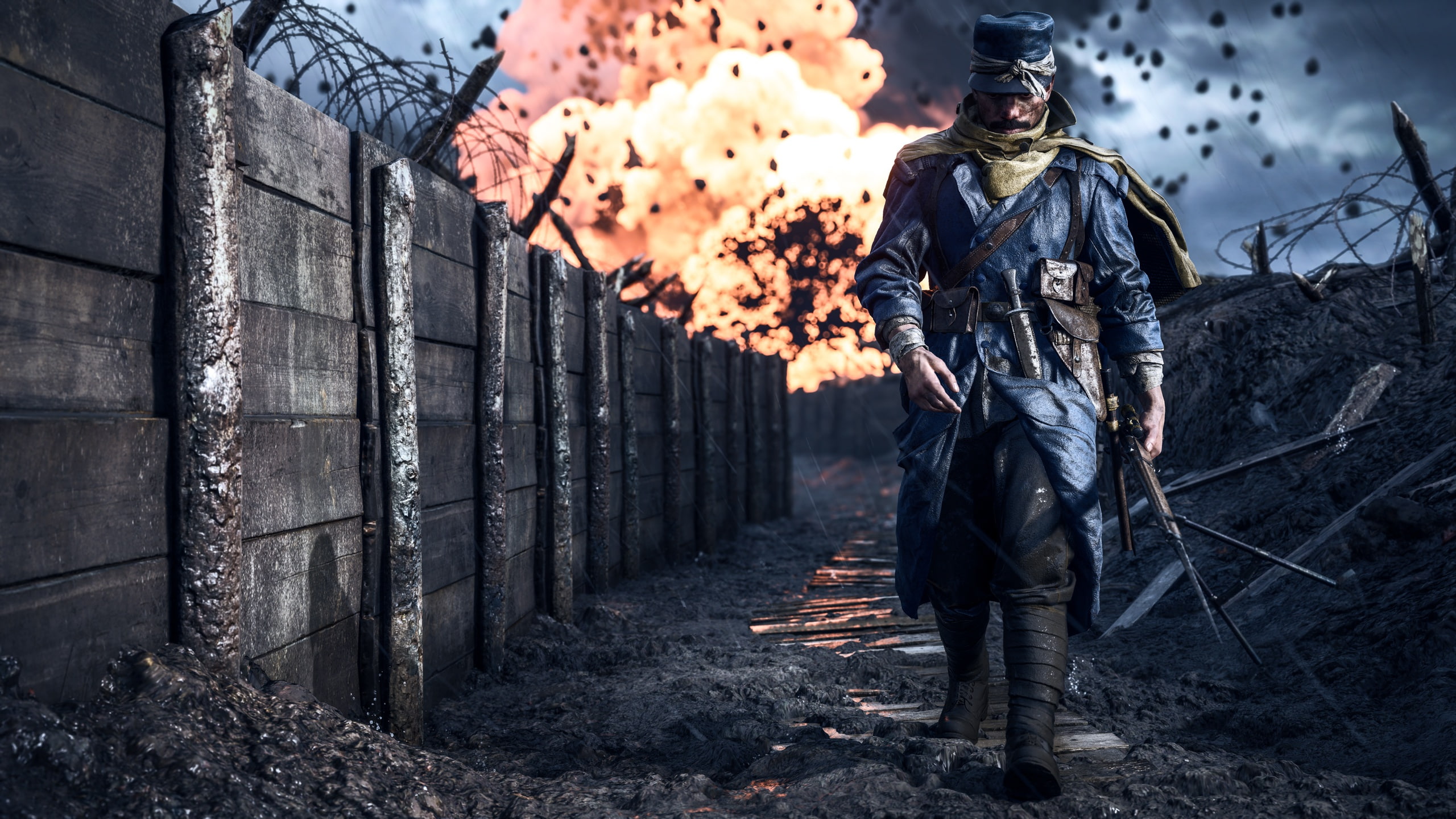wepon, man, dagger, Battlefield, rifle, soldier, 2K, Battlefield 1, war, sniper, gun, HD Wallpaper