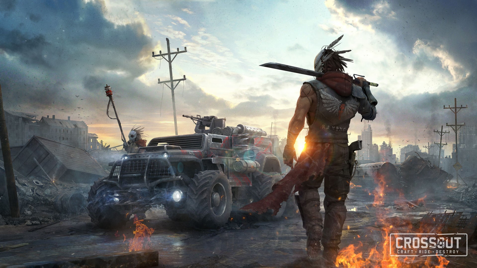 burning, blade, 1080P, game, uniform, full length, fire, communication, car, smoke - physical structure, mode of transportation, land vehicle, heroes, HD Wallpaper
